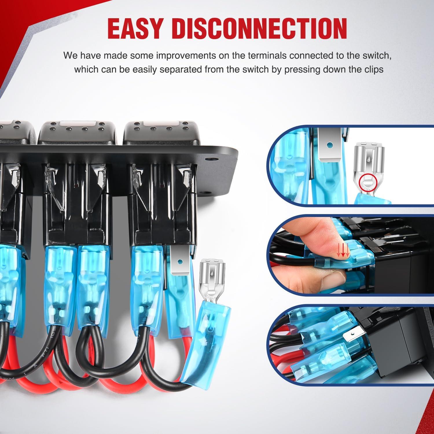 imageNilight 16AWG LED Light Bar Wiring Harness Kit 12V OnOff 3 Gang LED Pod Lights Rocker Switch Panel Power Relay Fuse 5Pin Toggle for Cars Boat ATV Trucks6 Leads5Gang Rocker Switch 16AWG Wiring Harness