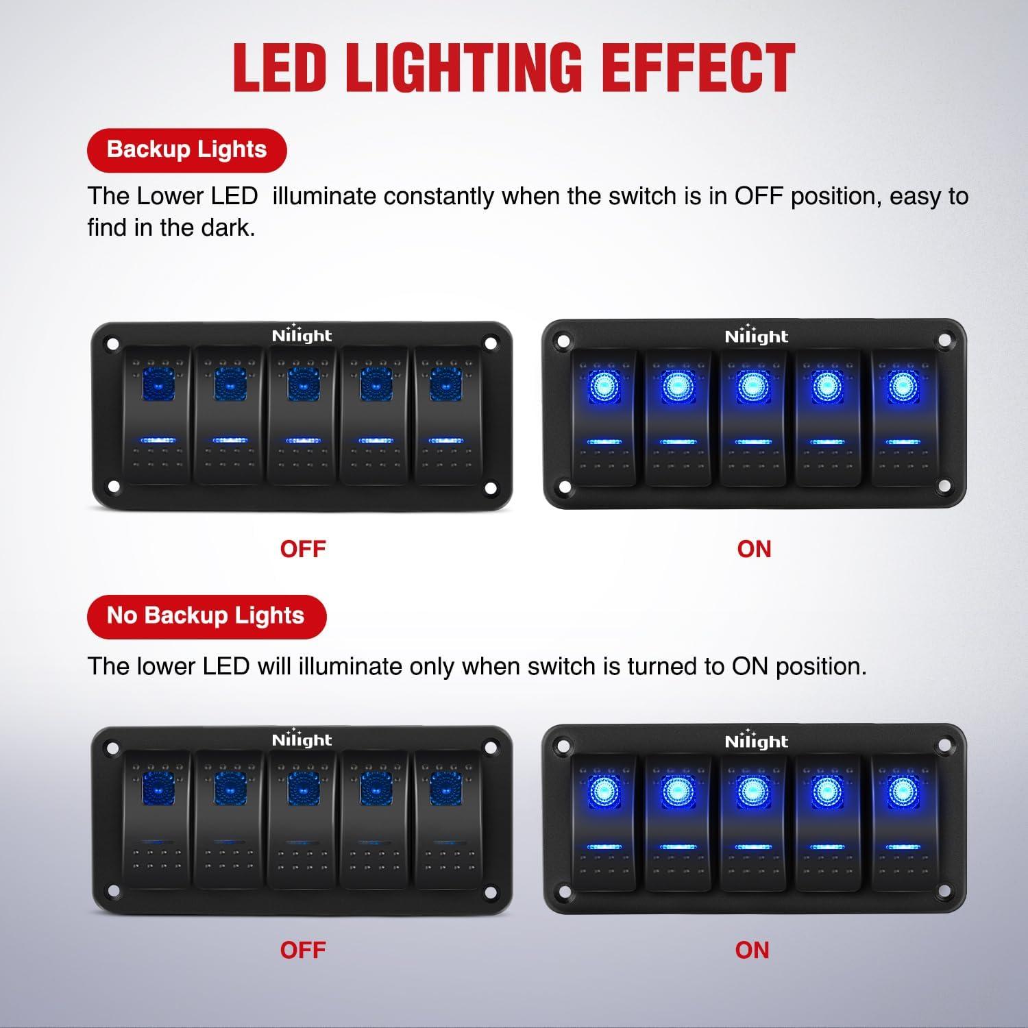 imageNilight 16AWG LED Light Bar Wiring Harness Kit 12V OnOff 3 Gang LED Pod Lights Rocker Switch Panel Power Relay Fuse 5Pin Toggle for Cars Boat ATV Trucks6 Leads5Gang Rocker Switch 16AWG Wiring Harness