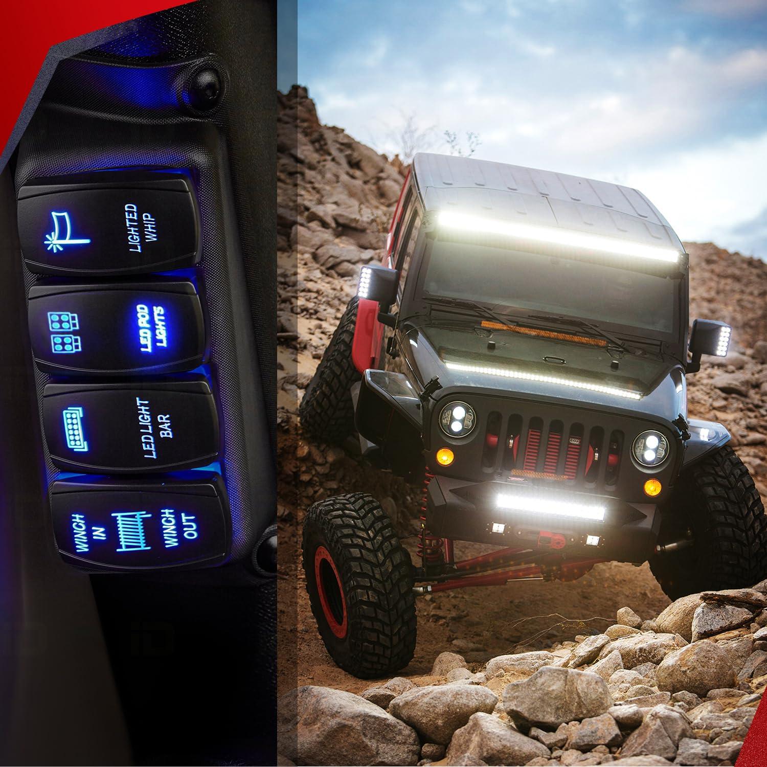 imageNilight 16AWG LED POD Lights Wiring Harness Kit LED Light Bar 12V 5Pin Rocker Switch Laser On Off Waterproof Toggle Switch Power Relay Blade Fuse2 Leads 2 Years Warranty BlackLED Pod Lights Wiring4 Leads