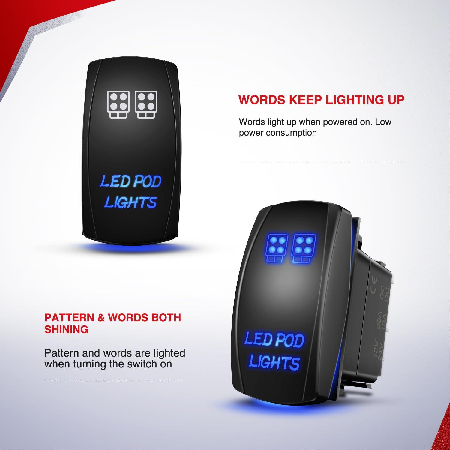 imageNilight 16AWG LED POD Lights Wiring Harness Kit LED Light Bar 12V 5Pin Rocker Switch Laser On Off Waterproof Toggle Switch Power Relay Blade Fuse2 Leads 2 Years Warranty BlackLED POD Lights Wiring2 Leads