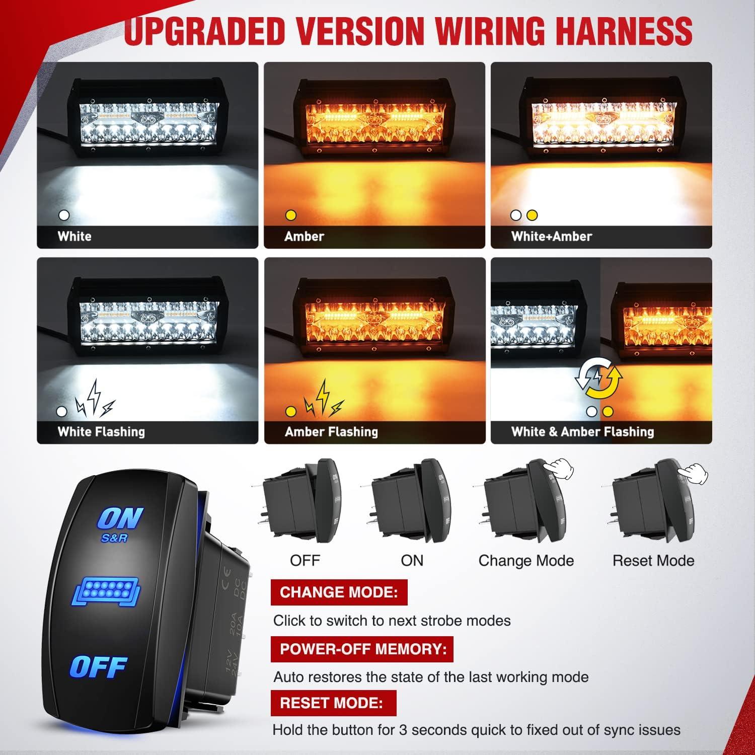 imageNilight 16AWG Wiring Harness Kit 1 Lead Specially Customized for 6 Modes Amber White Strobe Light Bar Off Road LED Work Light 12V On Off Switch Remember Function Reset Function2 Leads5PIN SwitchWiring Harness