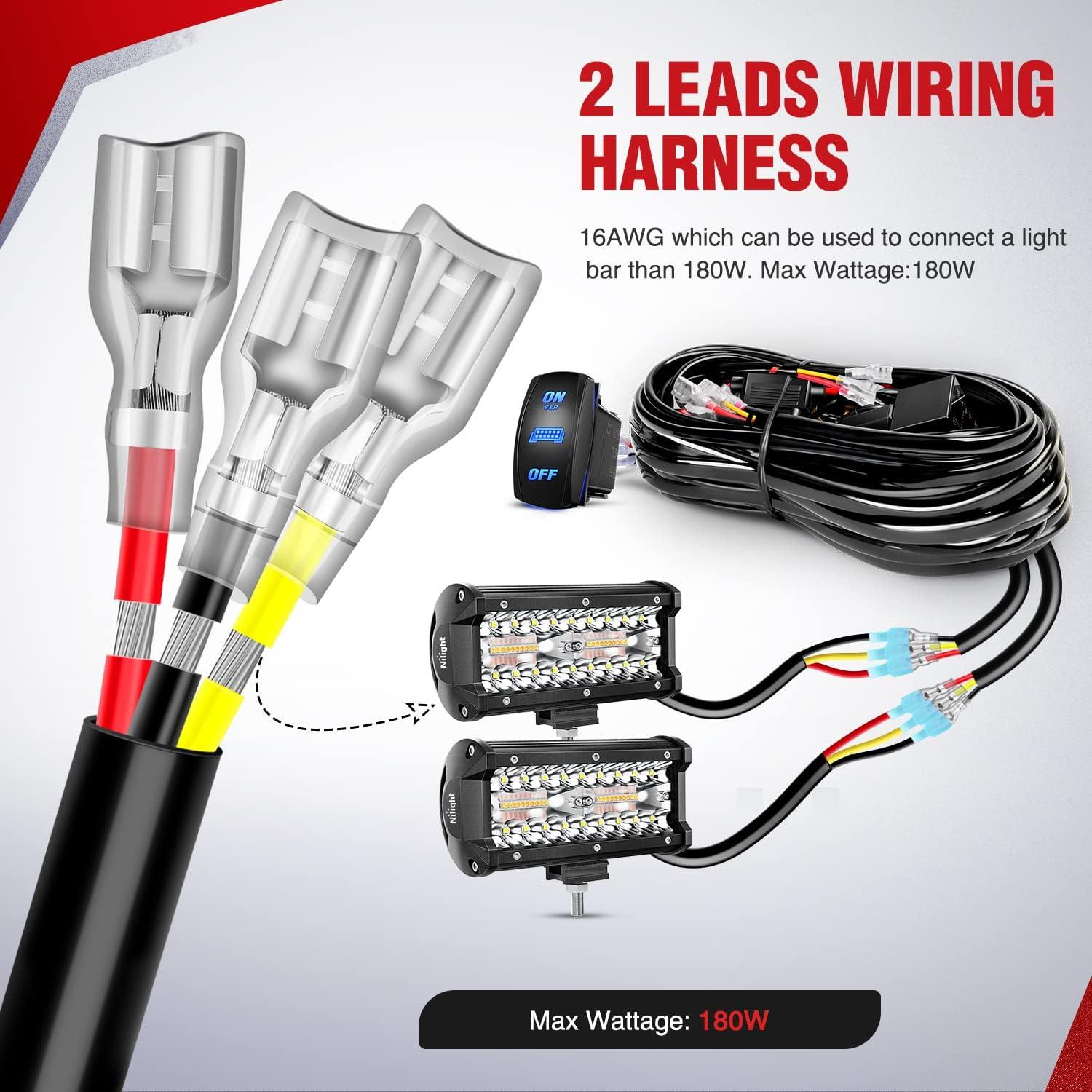 imageNilight 16AWG Wiring Harness Kit 1 Lead Specially Customized for 6 Modes Amber White Strobe Light Bar Off Road LED Work Light 12V On Off Switch Remember Function Reset Function2 Leads5PIN SwitchWiring Harness