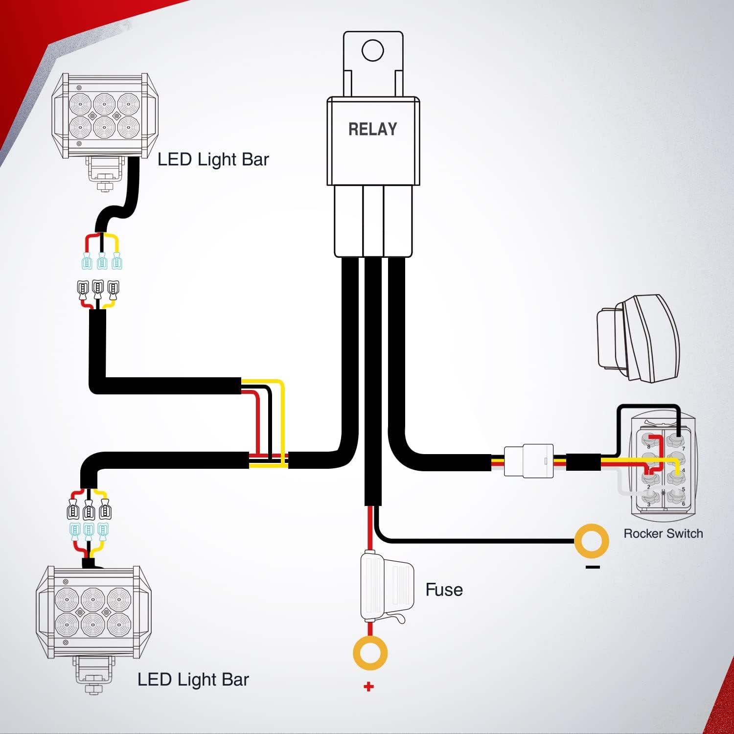 imageNilight 16AWG Wiring Harness Kit 1 Lead Specially Customized for 6 Modes Amber White Strobe Light Bar Off Road LED Work Light 12V On Off Switch Remember Function Reset Function2 Leads5PIN SwitchWiring Harness