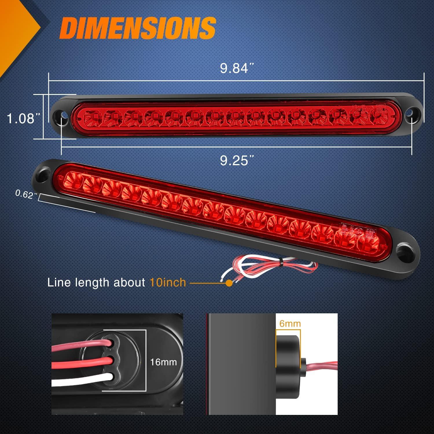 imageNilight 16Inch Trailer Marker ID Bar 2PCS 11 LED Amber Turn Signals Tail Light DOT Compliant IP65 Waterproof for Truck Trailers Cargo CarriersRed 10Inch 15LED