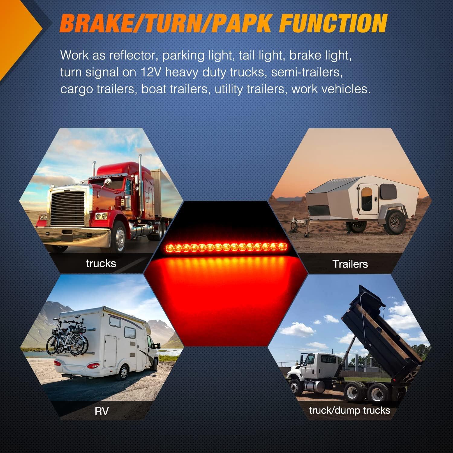 imageNilight 16Inch Trailer Marker ID Bar 2PCS 11 LED Amber Turn Signals Tail Light DOT Compliant IP65 Waterproof for Truck Trailers Cargo CarriersRed 10Inch 15LED