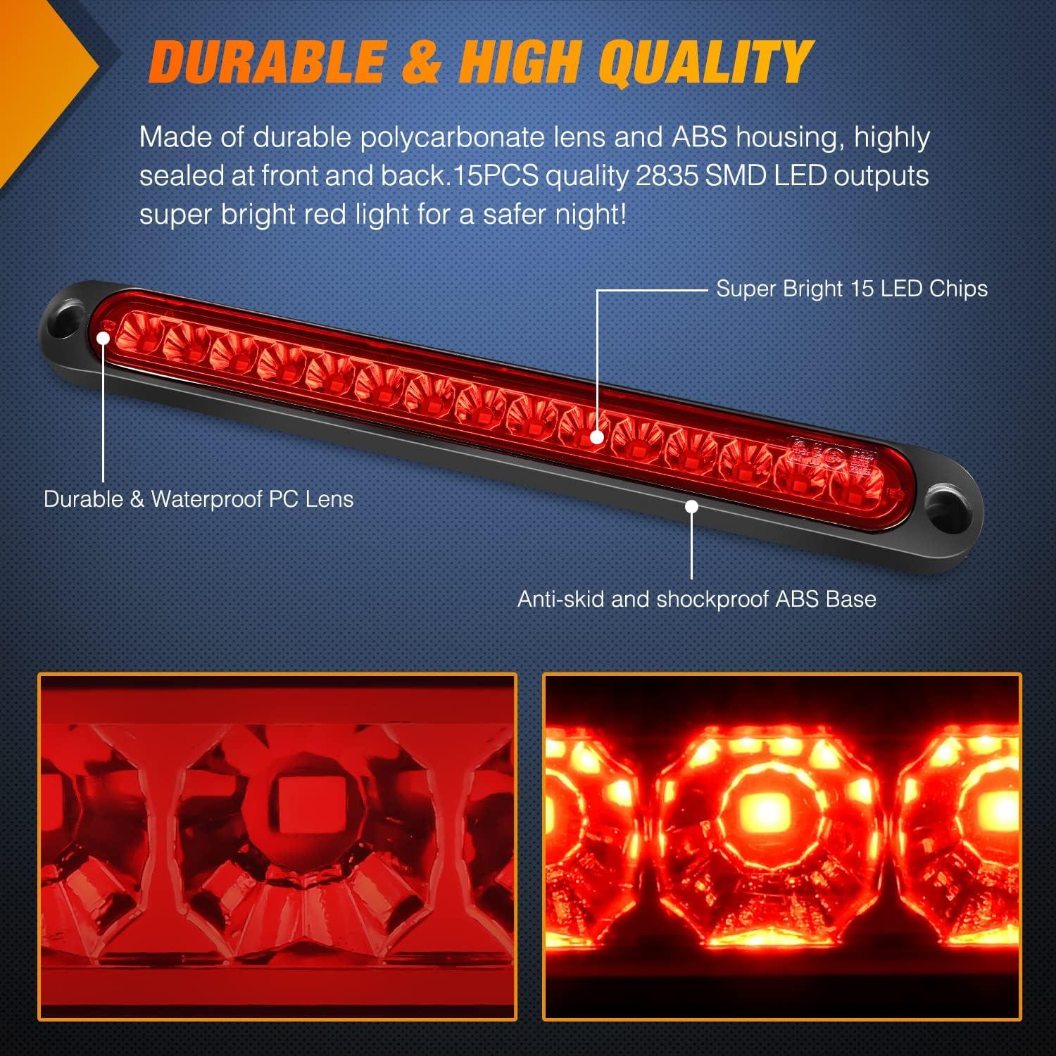 imageNilight 16Inch Trailer Marker ID Bar 2PCS 11 LED Amber Turn Signals Tail Light DOT Compliant IP65 Waterproof for Truck Trailers Cargo CarriersRed 10Inch 15LED