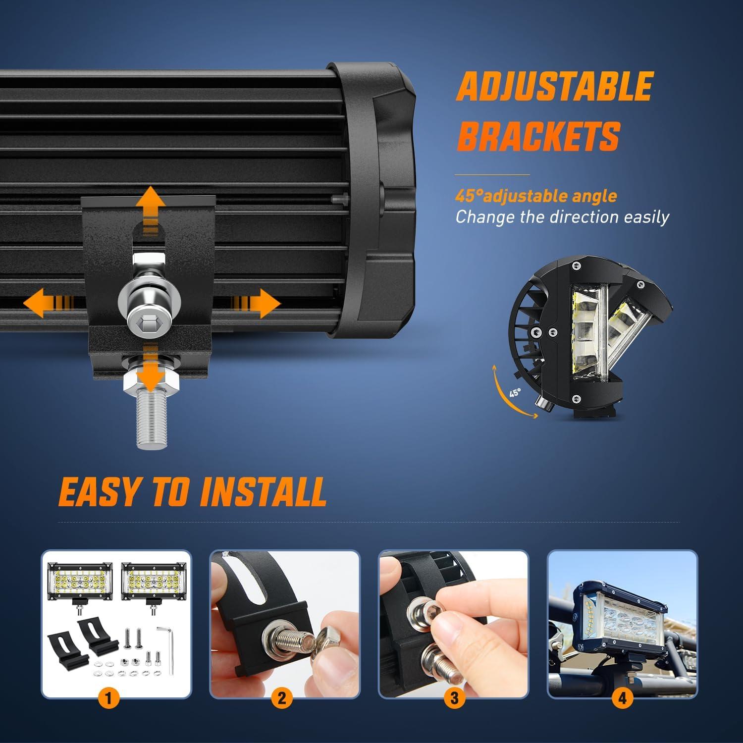 imageNilight 18001FB 2PCS 5Inch 72W Double Row Flood Bar 10800Lumens Driving Fog Led Off Road Lights for Trucks Jeep ATV UTV SUV Boat Marine55Inch Side Shooter Light  Wiring harness