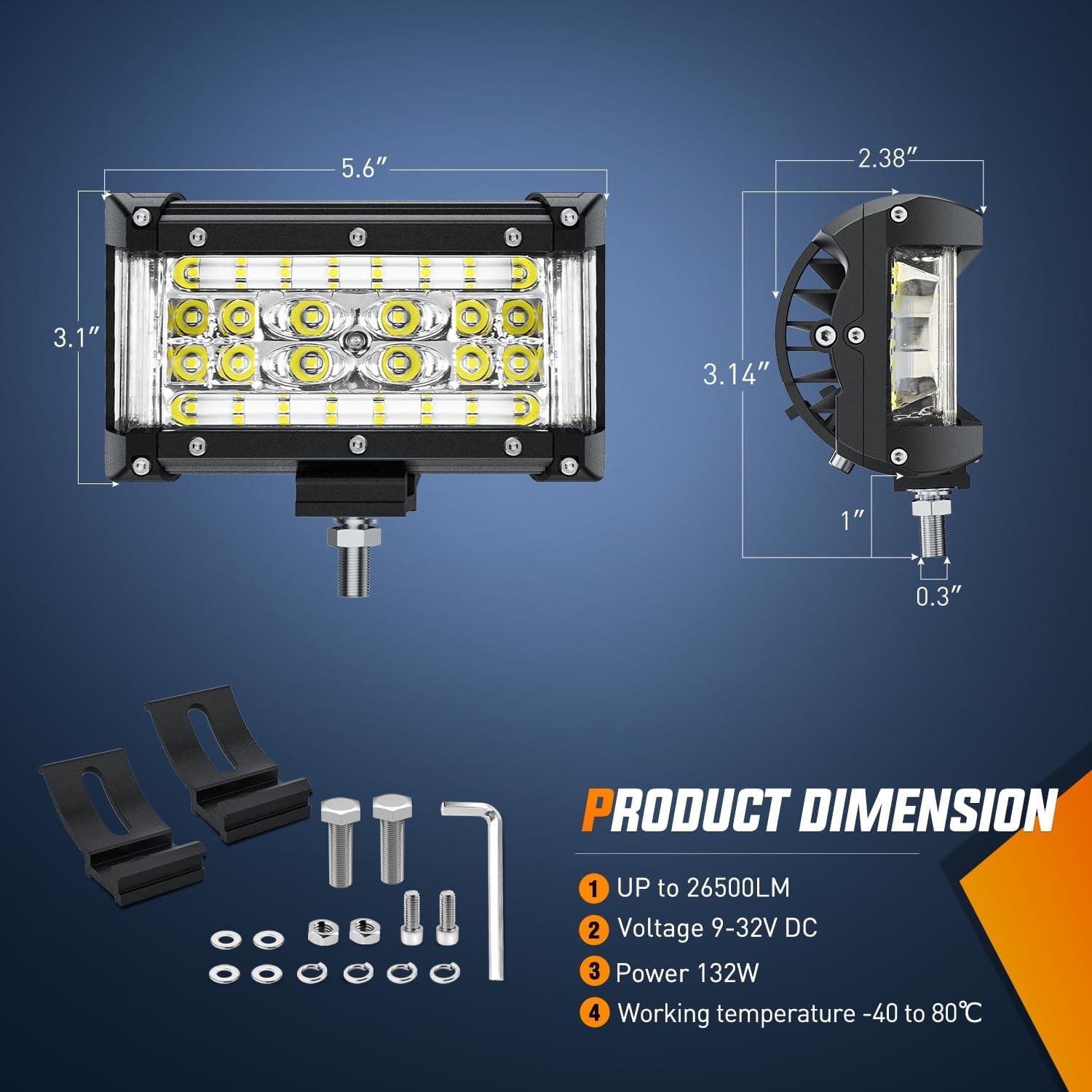 imageNilight 18001FB 2PCS 5Inch 72W Double Row Flood Bar 10800Lumens Driving Fog Led Off Road Lights for Trucks Jeep ATV UTV SUV Boat Marine55Inch Side Shooter Light  Wiring harness