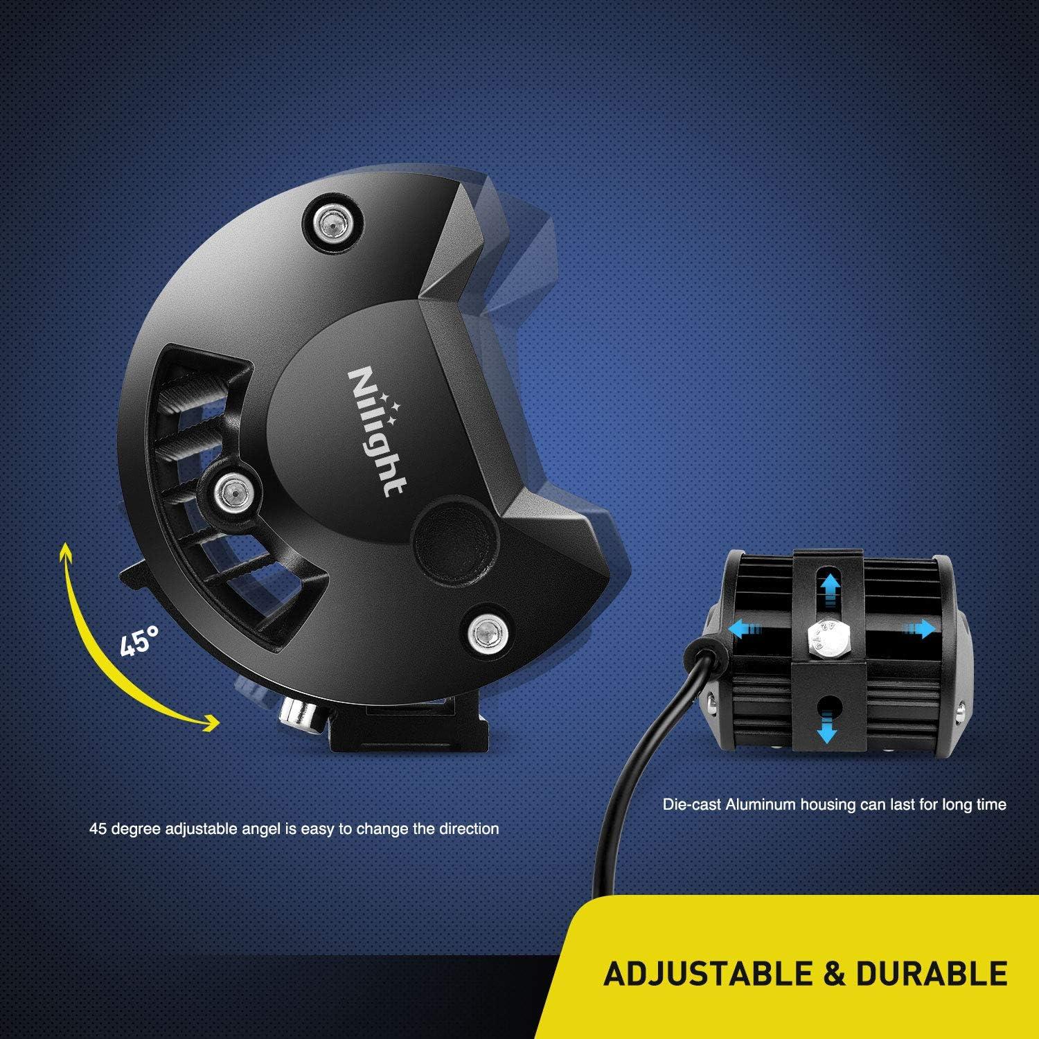 imageNilight 18001FB 2PCS 5Inch 72W Double Row Flood Bar 10800Lumens Driving Fog Led Off Road Lights for Trucks Jeep ATV UTV SUV Boat Marine5Inch White Light Pods