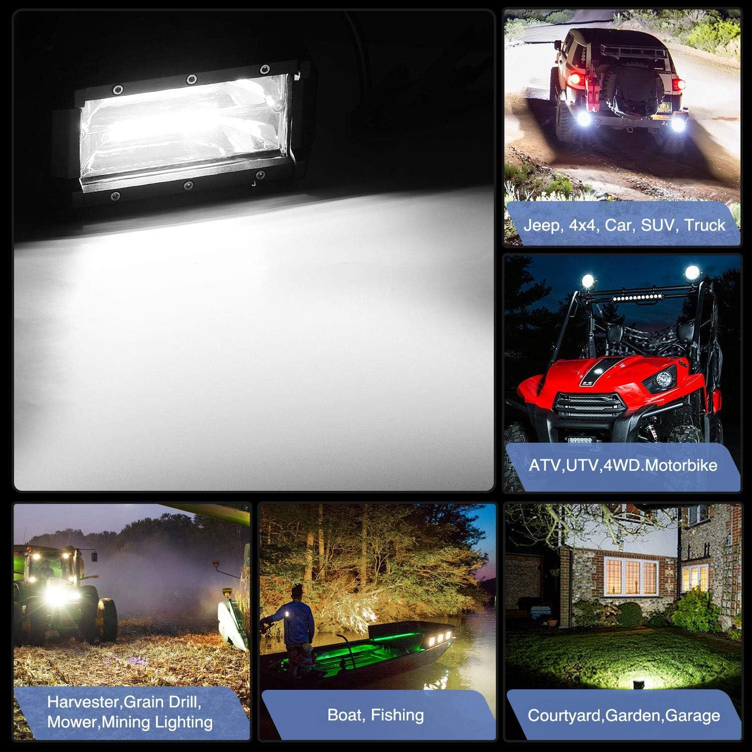 imageNilight 18001FB 2PCS 5Inch 72W Double Row Flood Bar 10800Lumens Driving Fog Led Off Road Lights for Trucks Jeep ATV UTV SUV Boat Marine5Inch White Light Pods