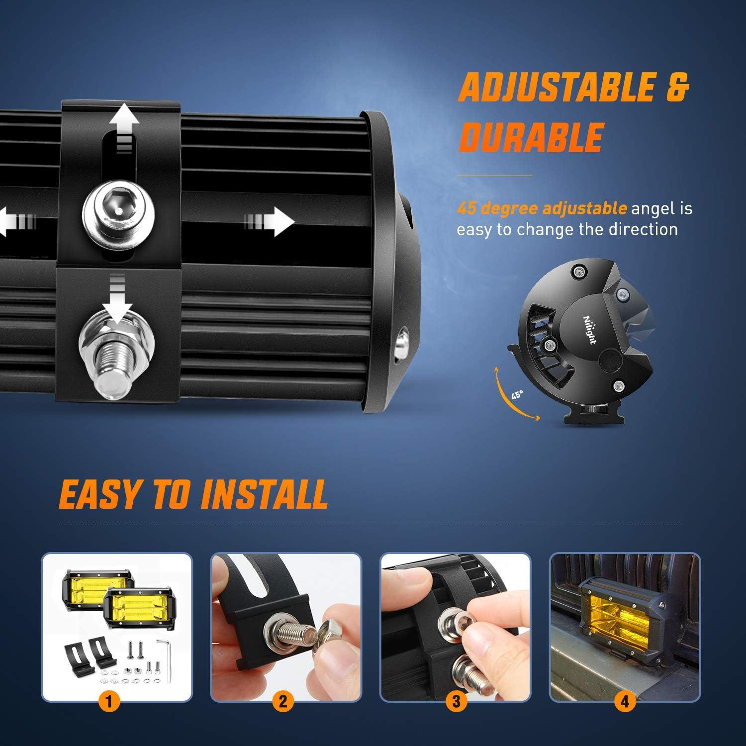 imageNilight 18001FB 2PCS 5Inch 72W Double Row Flood Bar 10800Lumens Driving Fog Led Off Road Lights for Trucks Jeep ATV UTV SUV Boat MarineYellow White