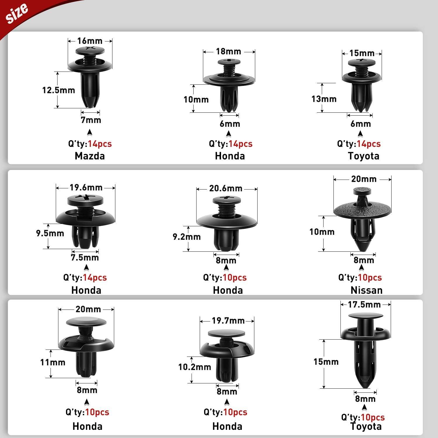 imageNilight 190 Pcs Car Retainer Clips Fastener Remover 18 Most Popular Sizes Applications Auto Push Pin Rivets Set Door Trim Panel Clips for Toyota Honda Nissan Mazda2 Years Warranty190PCS Retainer Clips  Fastener Remover