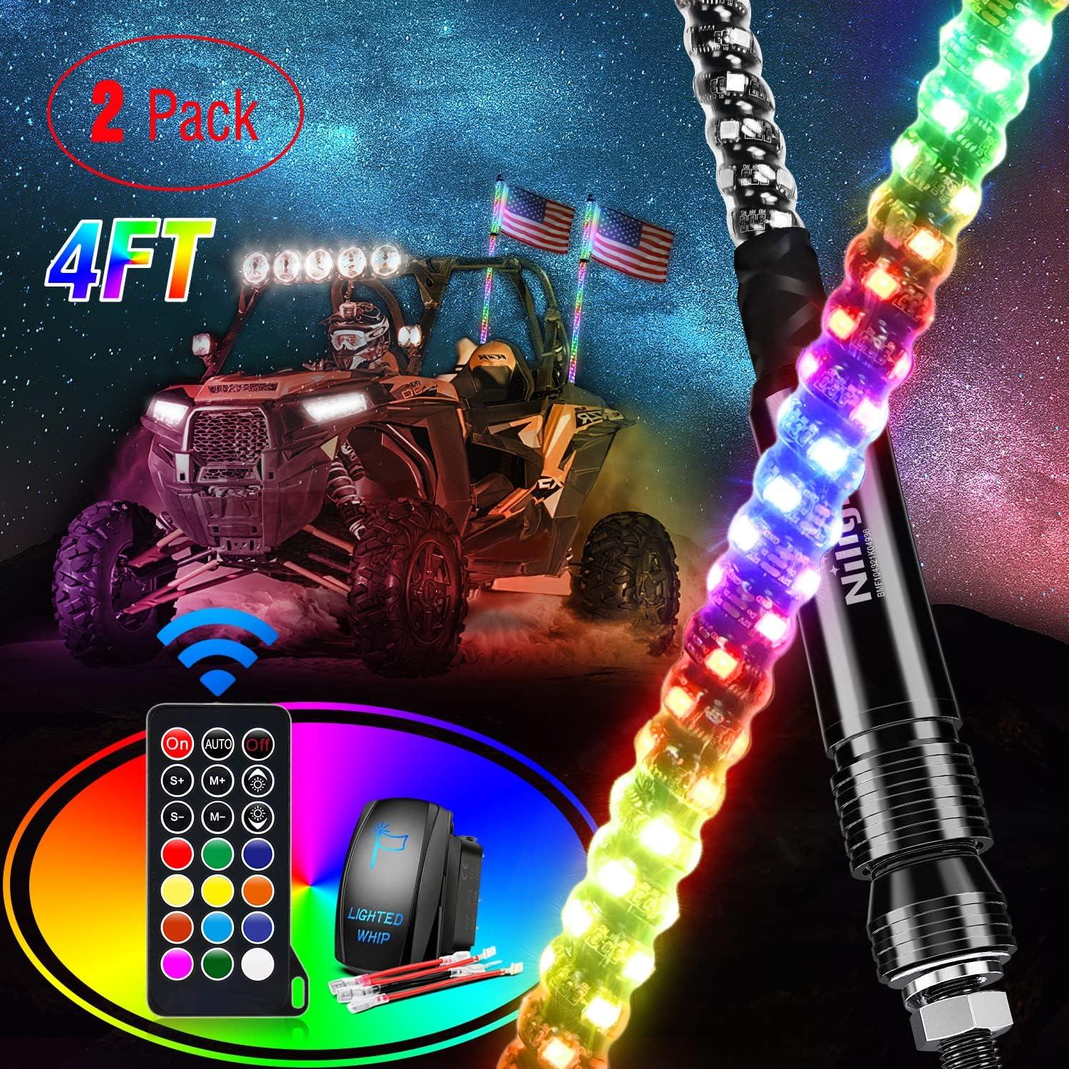 imageNilight 1PC 3FT Spiral RGB Led Whip Light wRGB ChasingDancing Lights RF Remote Control Lighted Antenna Whips for Canam ATV UTV RZR Polaris Dune Buggy 4 Wheeler Offroad Jeep TruckRGB
