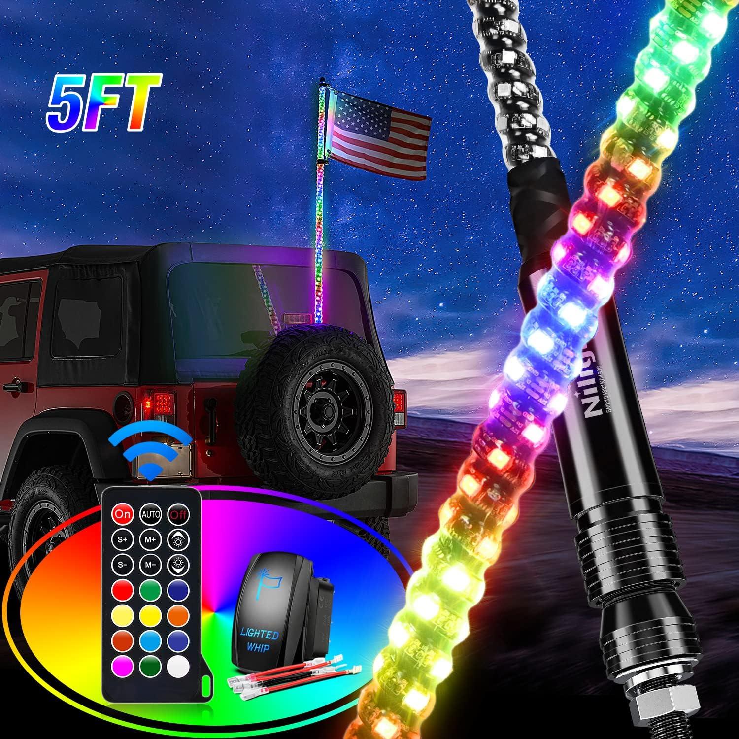 imageNilight 1PC 3FT Spiral RGB Led Whip Light wRGB ChasingDancing Lights RF Remote Control Lighted Antenna Whips for Canam ATV UTV RZR Polaris Dune Buggy 4 Wheeler Offroad Jeep TruckRGB