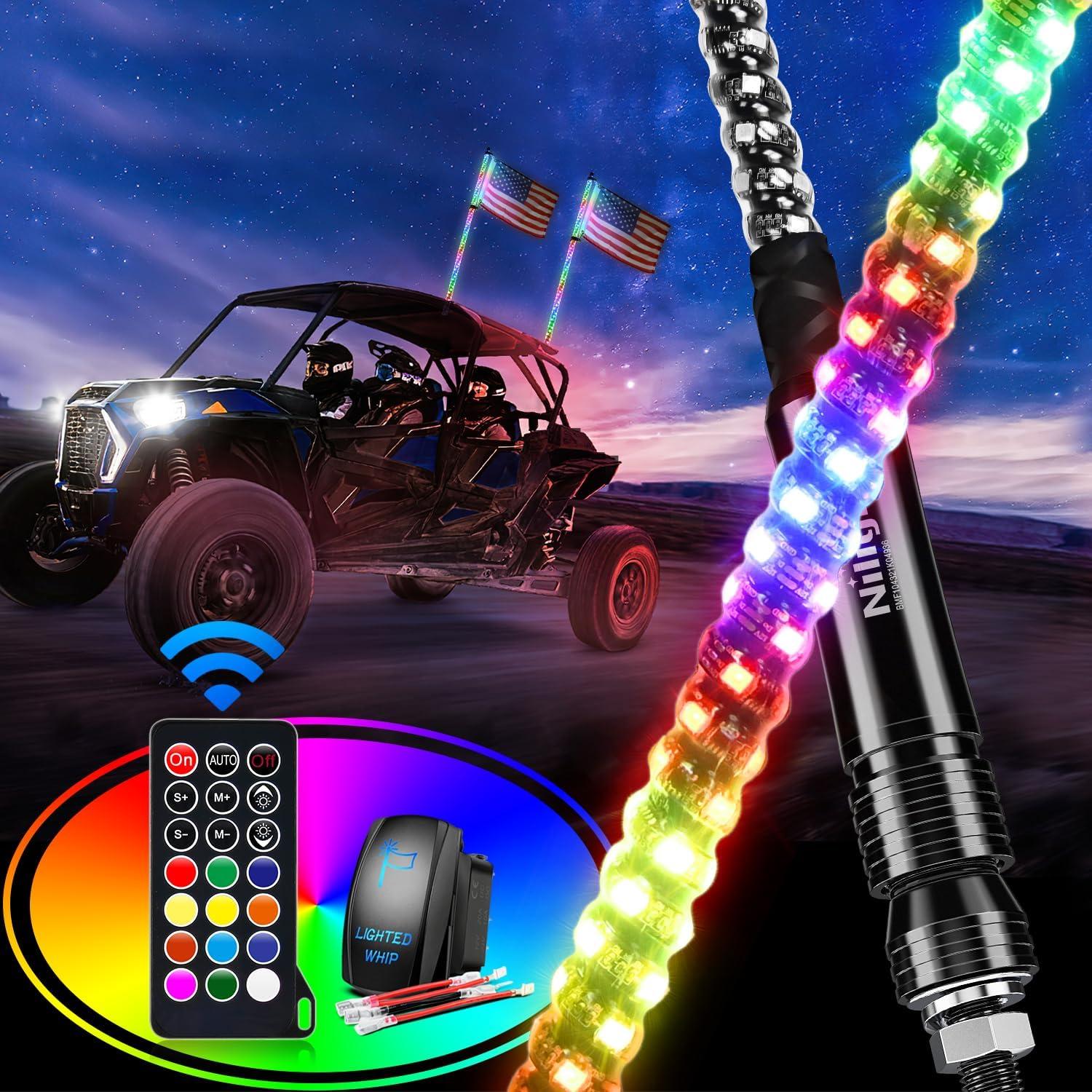 imageNilight 1PC 3FT Spiral RGB Led Whip Light wRGB ChasingDancing Lights RF Remote Control Lighted Antenna Whips for Canam ATV UTV RZR Polaris Dune Buggy 4 Wheeler Offroad Jeep TruckRGB