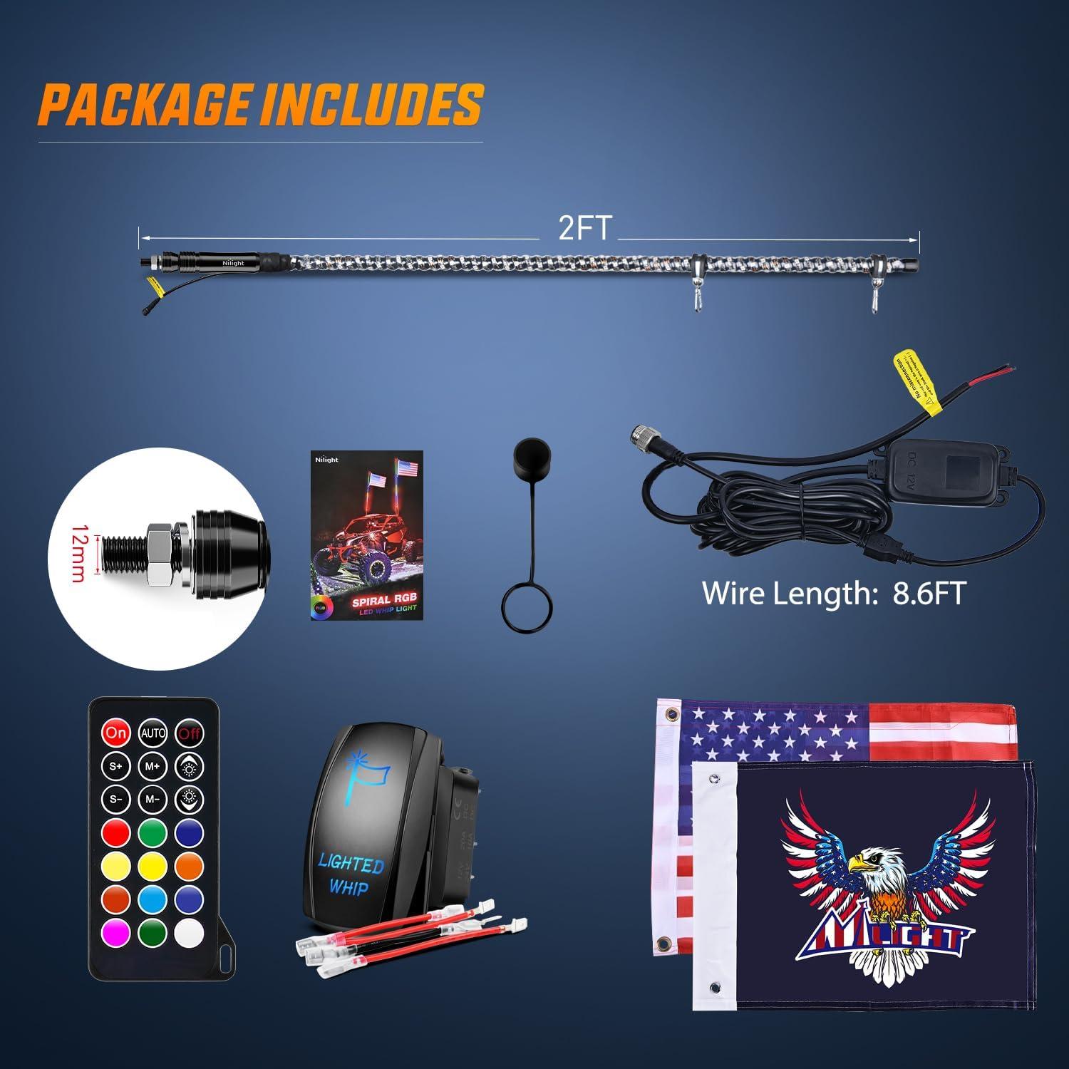 imageNilight 1PC 3FT Spiral RGB Led Whip Light wRGB ChasingDancing Lights RF Remote Control Lighted Antenna Whips for Canam ATV UTV RZR Polaris Dune Buggy 4 Wheeler Offroad Jeep TruckRGB