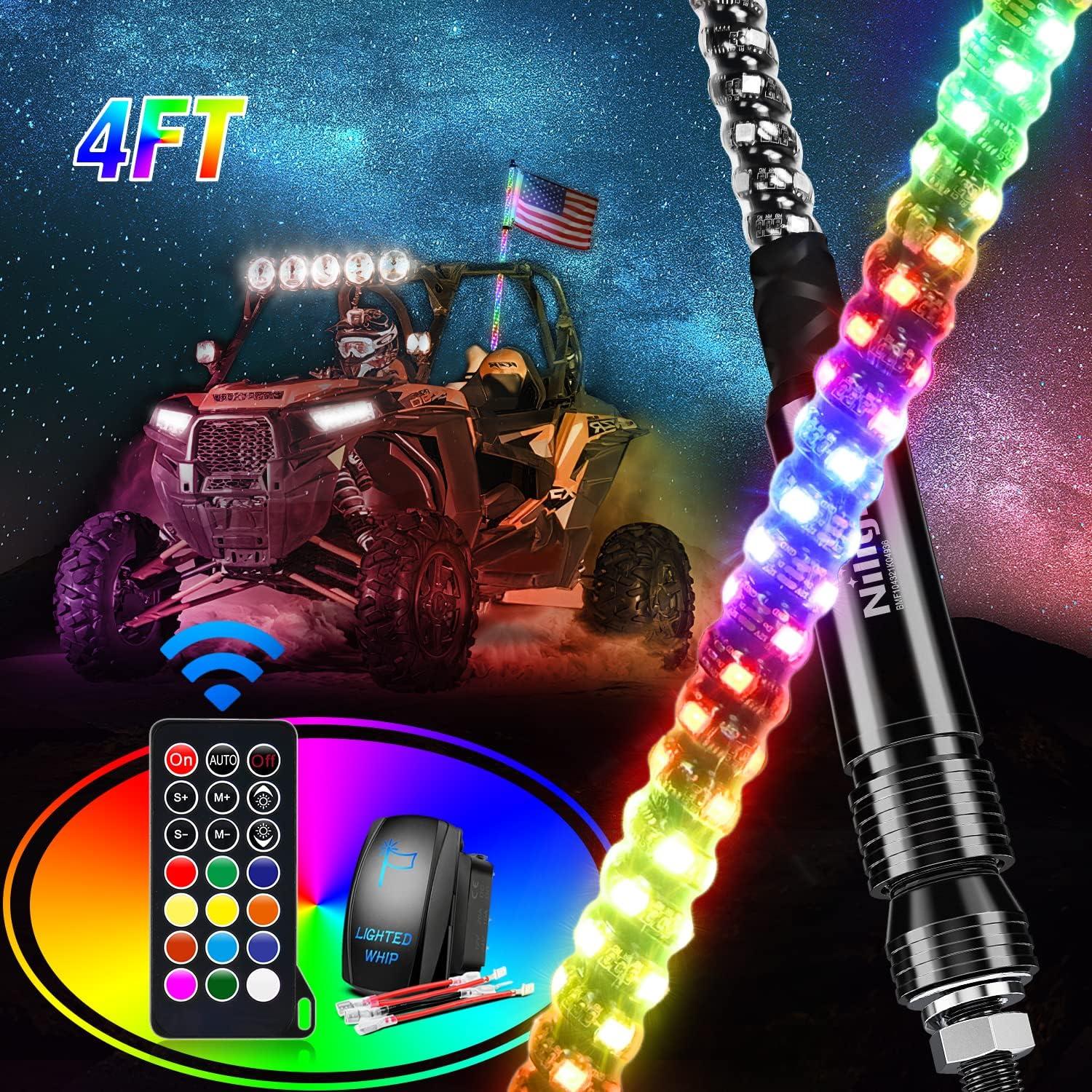 imageNilight 1PC 3FT Spiral RGB Led Whip Light wRGB ChasingDancing Lights RF Remote Control Lighted Antenna Whips for Canam ATV UTV RZR Polaris Dune Buggy 4 Wheeler Offroad Jeep TruckRGB