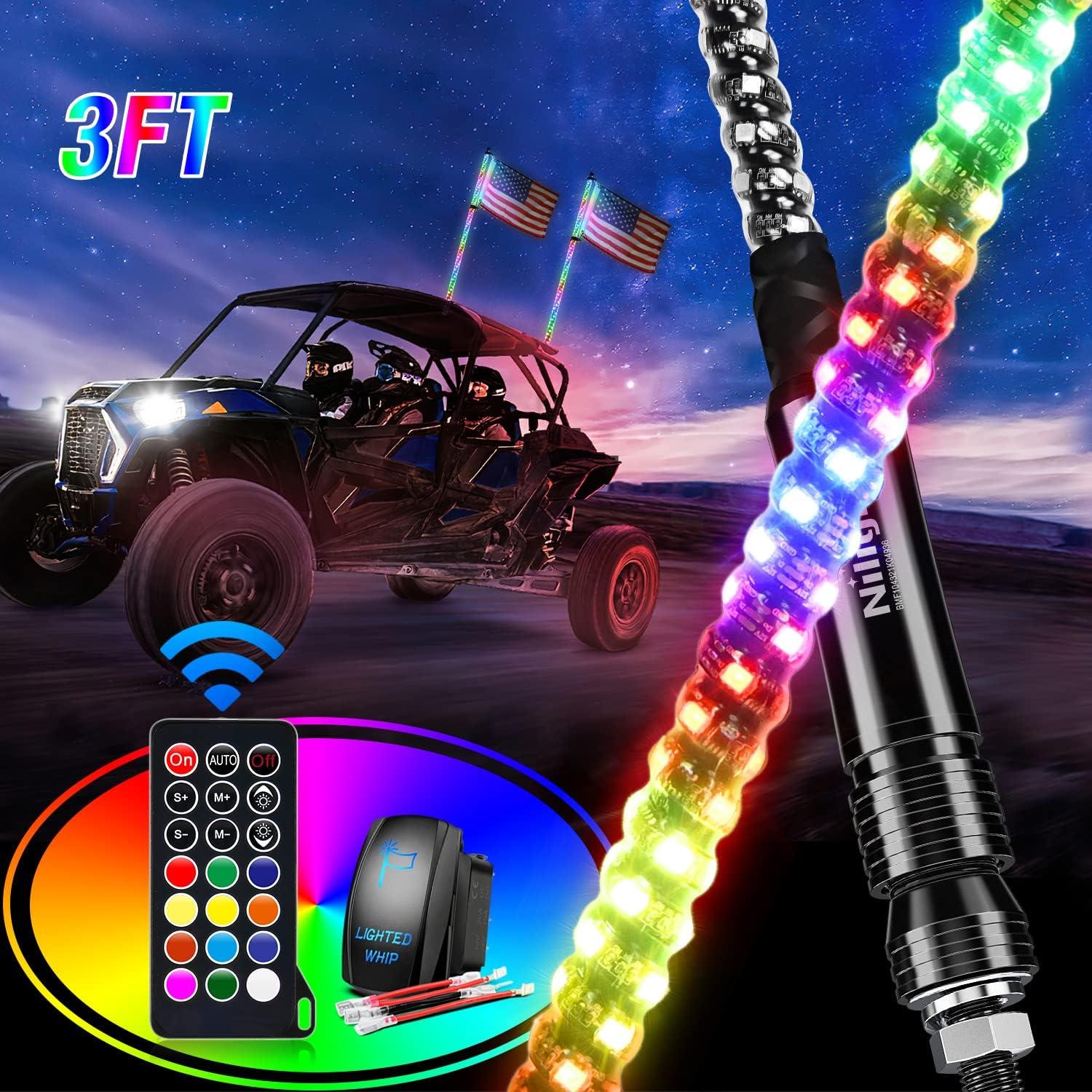imageNilight 1PC 3FT Spiral RGB Led Whip Light wRGB ChasingDancing Lights RF Remote Control Lighted Antenna Whips for Canam ATV UTV RZR Polaris Dune Buggy 4 Wheeler Offroad Jeep TruckRGB