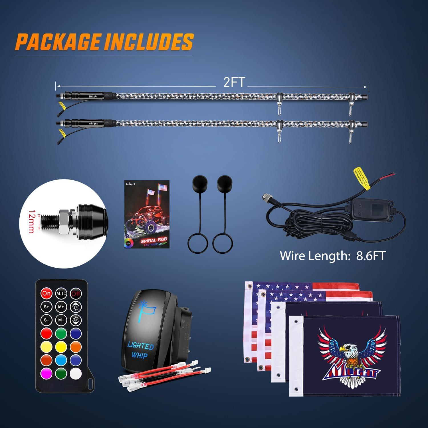 imageNilight 1PC 3FT Spiral RGB Led Whip Light wRGB ChasingDancing Lights RF Remote Control Lighted Antenna Whips for Canam ATV UTV RZR Polaris Dune Buggy 4 Wheeler Offroad Jeep TruckRGB