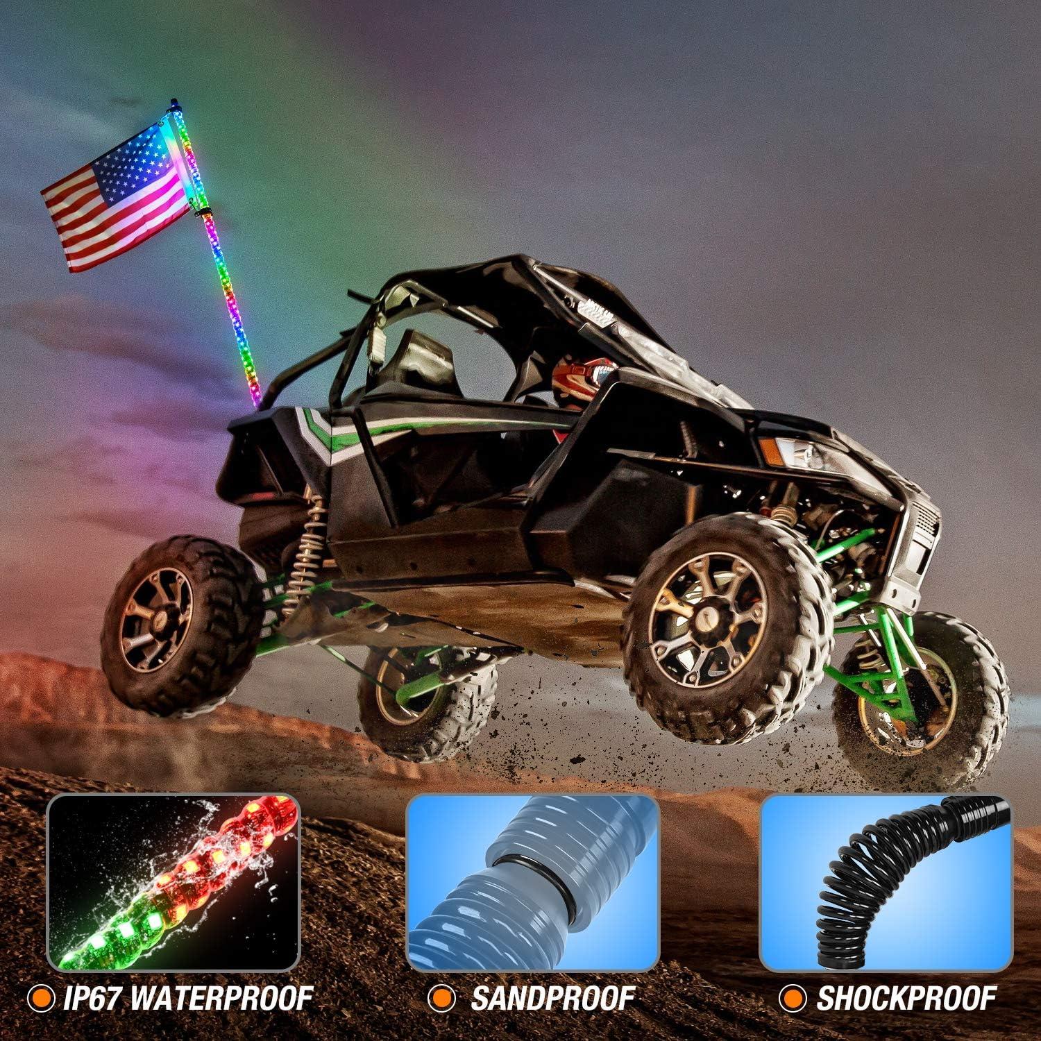 imageNilight 1PC 4FT Spiral RGB Led Whip Light with Spring Base Chasing Light RF Remote Control Lighted Antenna Whips for CanAm ATV UTV RZR Polaris Dune Buggy Offroad Truck 2 Years WarrantyRGB