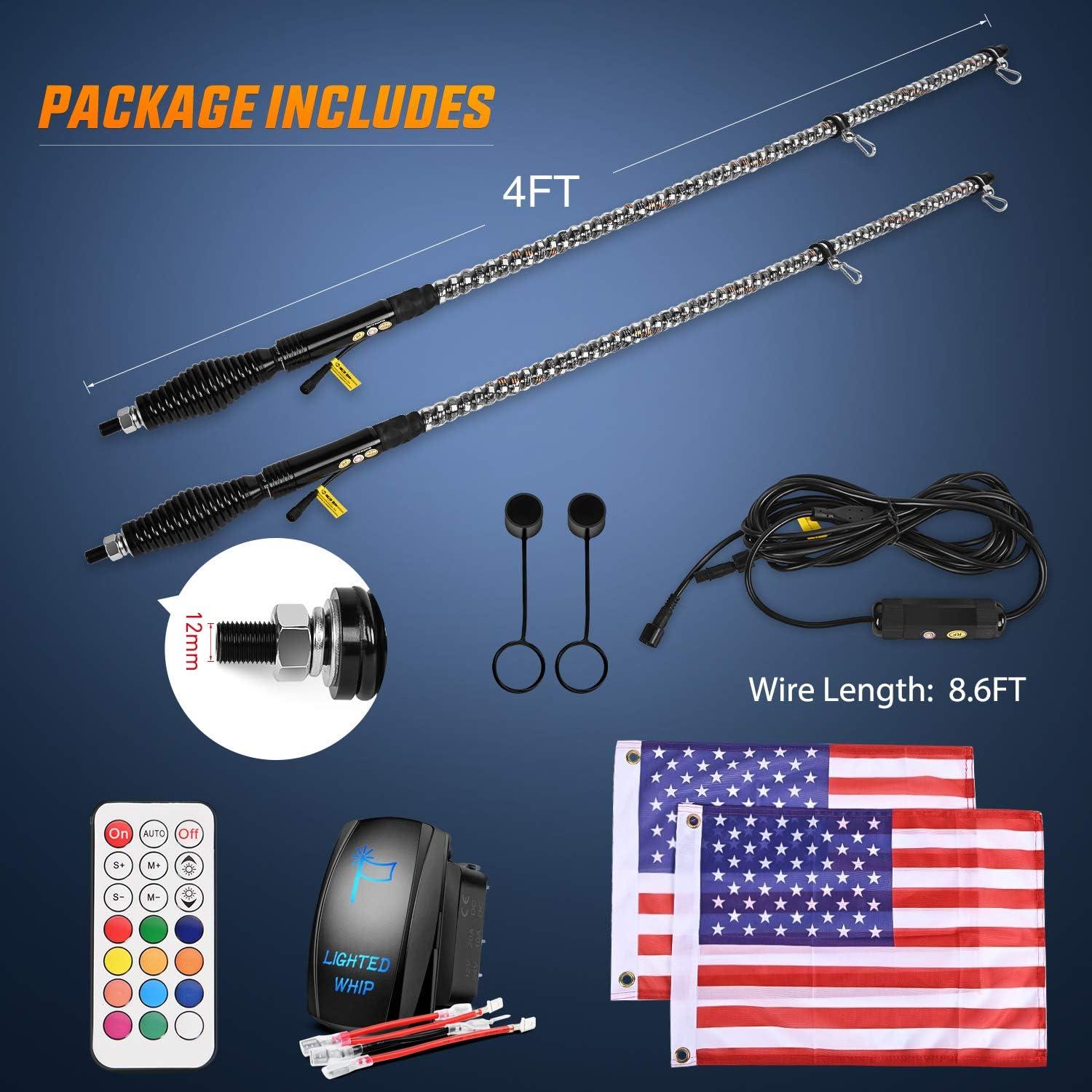 imageNilight 1PC 4FT Spiral RGB Led Whip Light with Spring Base Chasing Light RF Remote Control Lighted Antenna Whips for CanAm ATV UTV RZR Polaris Dune Buggy Offroad Truck 2 Years WarrantyRGB