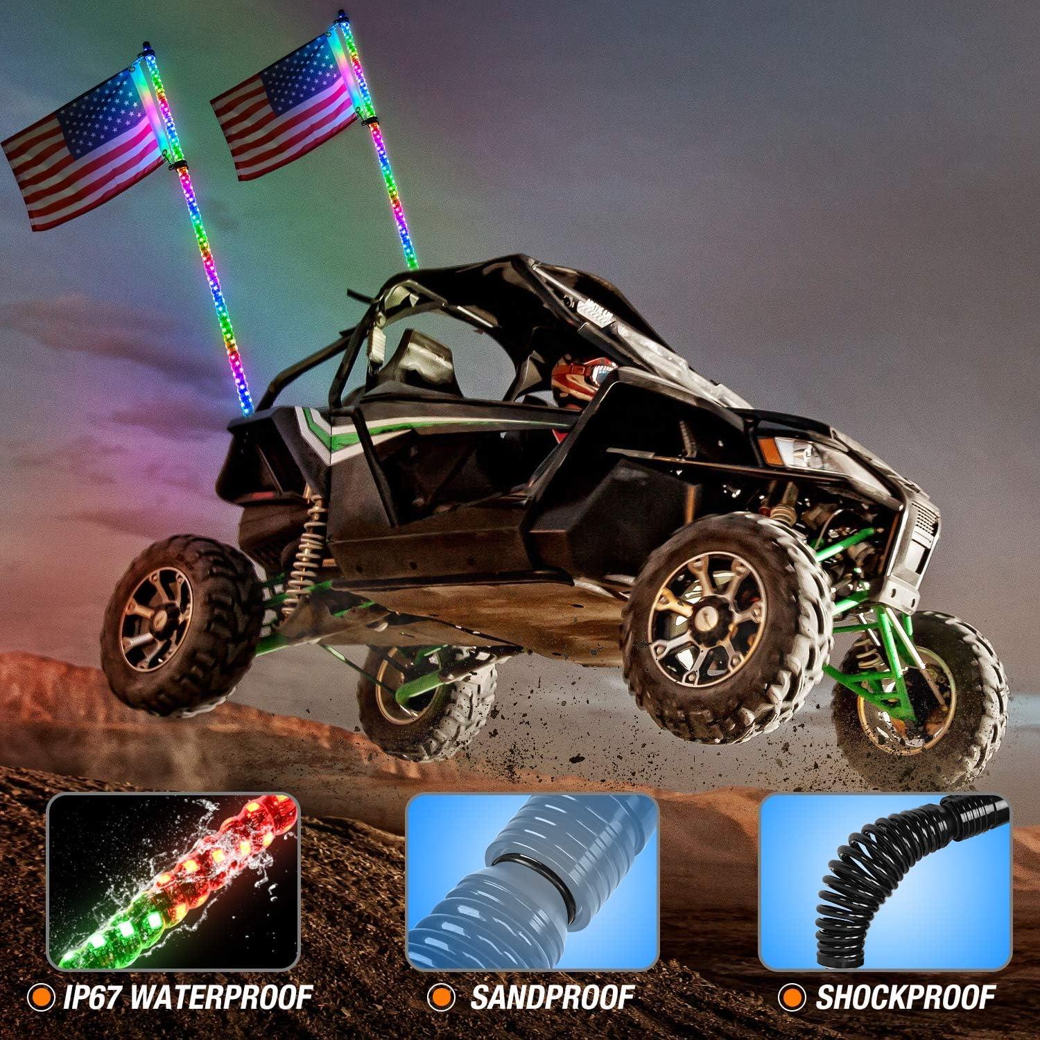 imageNilight 1PC 4FT Spiral RGB Led Whip Light with Spring Base Chasing Light RF Remote Control Lighted Antenna Whips for CanAm ATV UTV RZR Polaris Dune Buggy Offroad Truck 2 Years WarrantyRGB