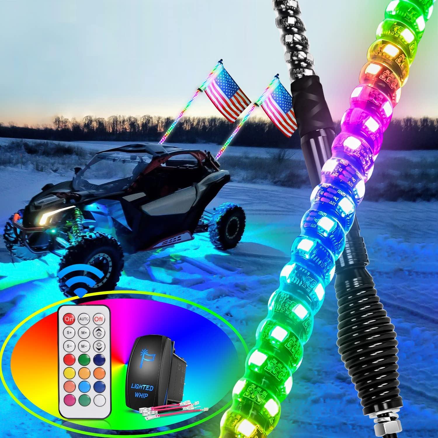 imageNilight 1PC 4FT Spiral RGB Led Whip Light with Spring Base Chasing Light RF Remote Control Lighted Antenna Whips for CanAm ATV UTV RZR Polaris Dune Buggy Offroad Truck 2 Years WarrantyRGB