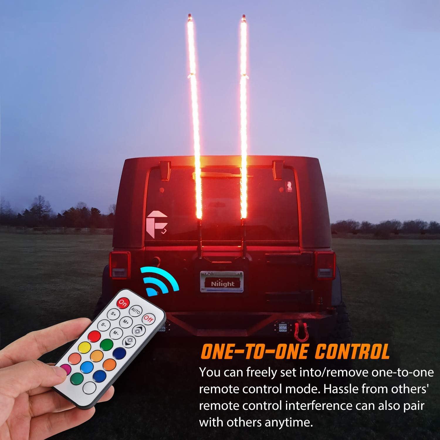 imageNilight 1PC 4FT Spiral RGB Led Whip Light with Spring Base Chasing Light RF Remote Control Lighted Antenna Whips for CanAm ATV UTV RZR Polaris Dune Buggy Offroad Truck 2 Years WarrantyRGB