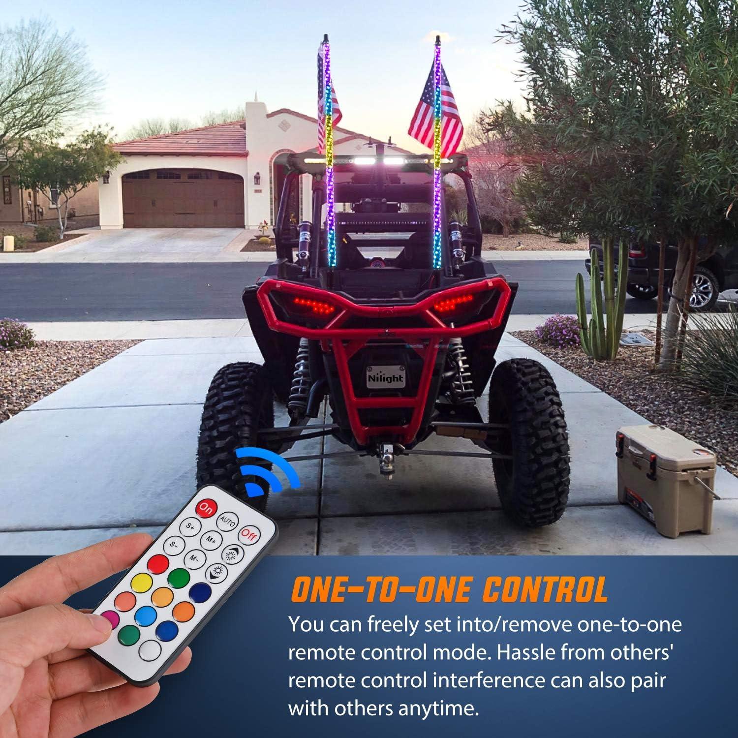 imageNilight 1PC 4FT Spiral RGB Led Whip Light with Spring Base Chasing Light RF Remote Control Lighted Antenna Whips for CanAm ATV UTV RZR Polaris Dune Buggy Offroad Truck 2 Years WarrantyRGB