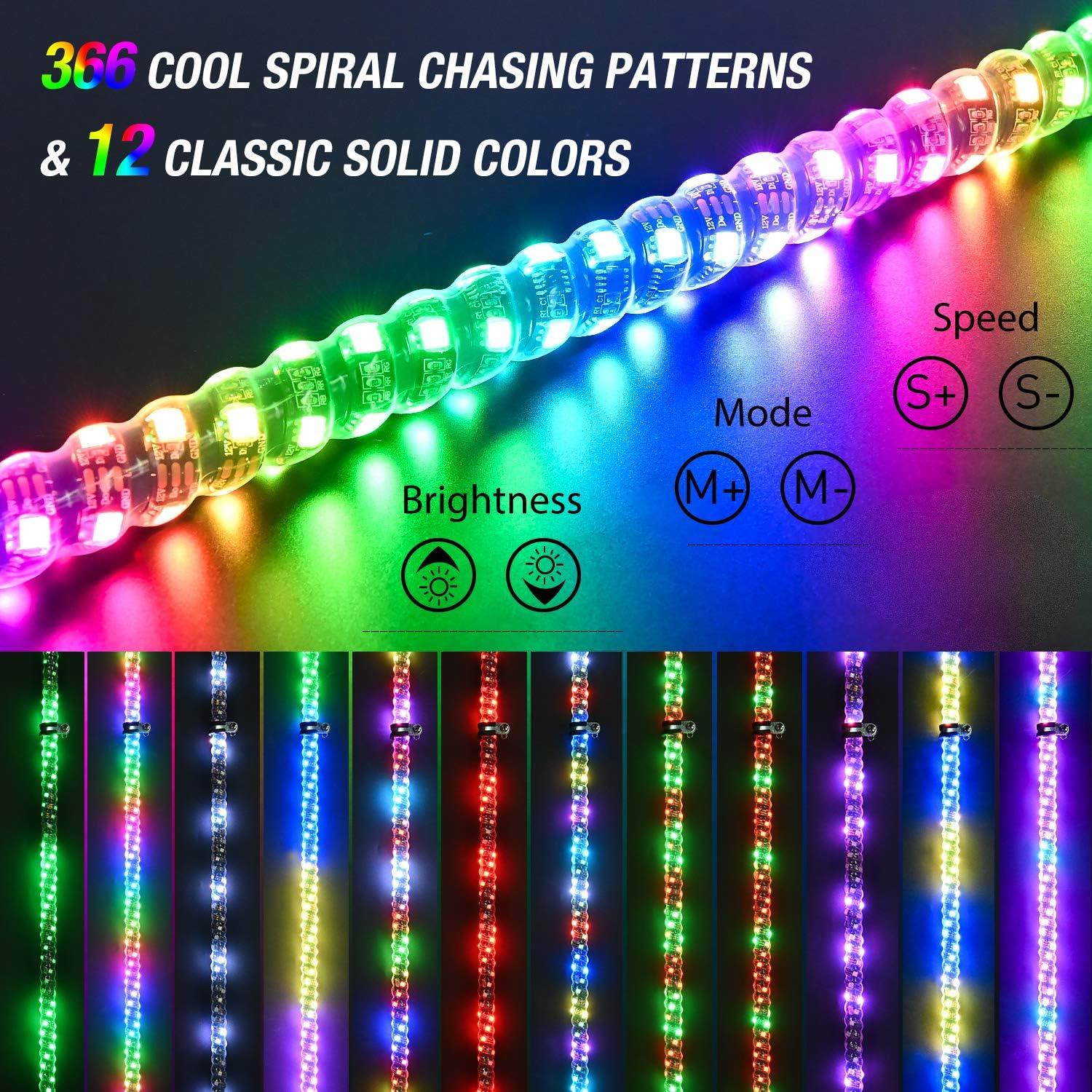imageNilight 1PC 4FT Spiral RGB Led Whip Light with Spring Base Chasing Light RF Remote Control Lighted Antenna Whips for CanAm ATV UTV RZR Polaris Dune Buggy Offroad Truck 2 Years WarrantyRGB