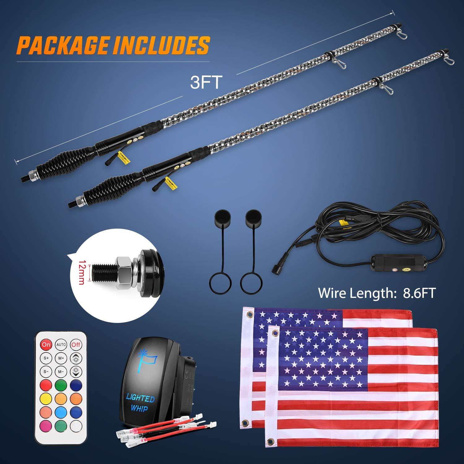 imageNilight 1PC 4FT Spiral RGB Led Whip Light with Spring Base Chasing Light RF Remote Control Lighted Antenna Whips for CanAm ATV UTV RZR Polaris Dune Buggy Offroad Truck 2 Years WarrantyRGB