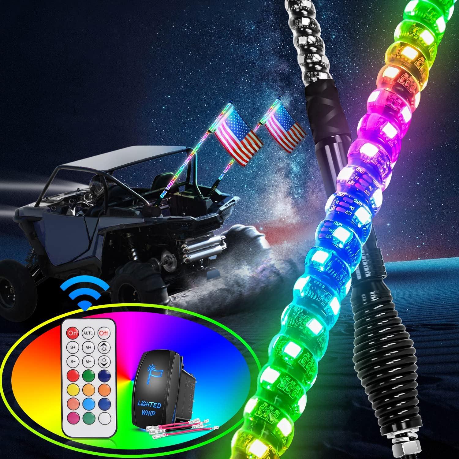 imageNilight 1PC 4FT Spiral RGB Led Whip Light with Spring Base Chasing Light RF Remote Control Lighted Antenna Whips for CanAm ATV UTV RZR Polaris Dune Buggy Offroad Truck 2 Years WarrantyRGB
