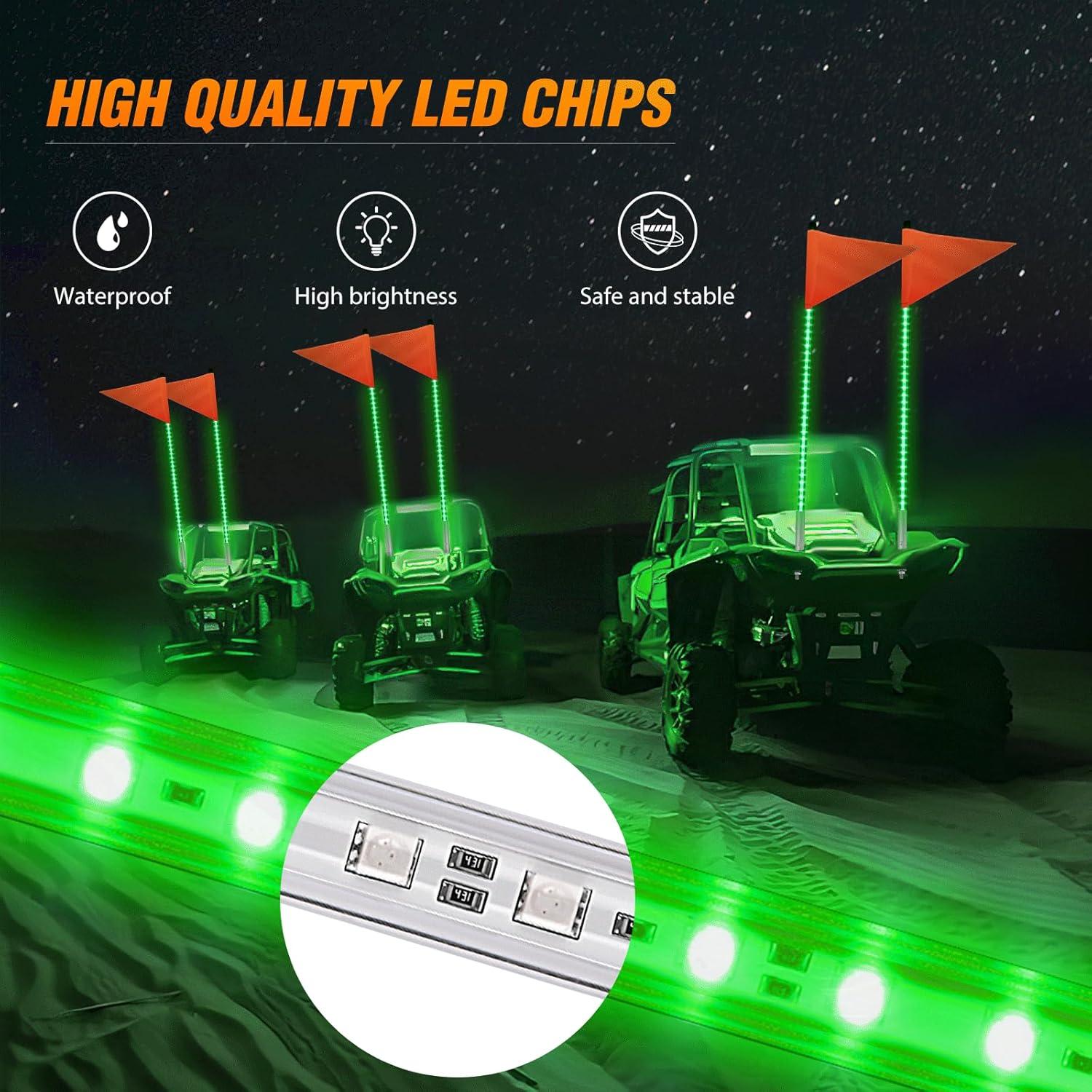 imageNilight 1PCS 4FT LED Whip Light with Aluminum Base Red Color Safety Warning Pole Lighted Antenna Whips for RZR Polaris Dune Buggy OffRoad Truck UTV ATV1PC Green