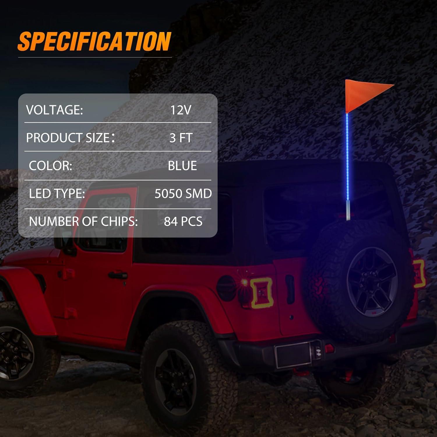 imageNilight 1PCS 4FT LED Whip Light with Aluminum Base Red Color Safety Warning Pole Lighted Antenna Whips for RZR Polaris Dune Buggy OffRoad Truck UTV ATV1PC Blue