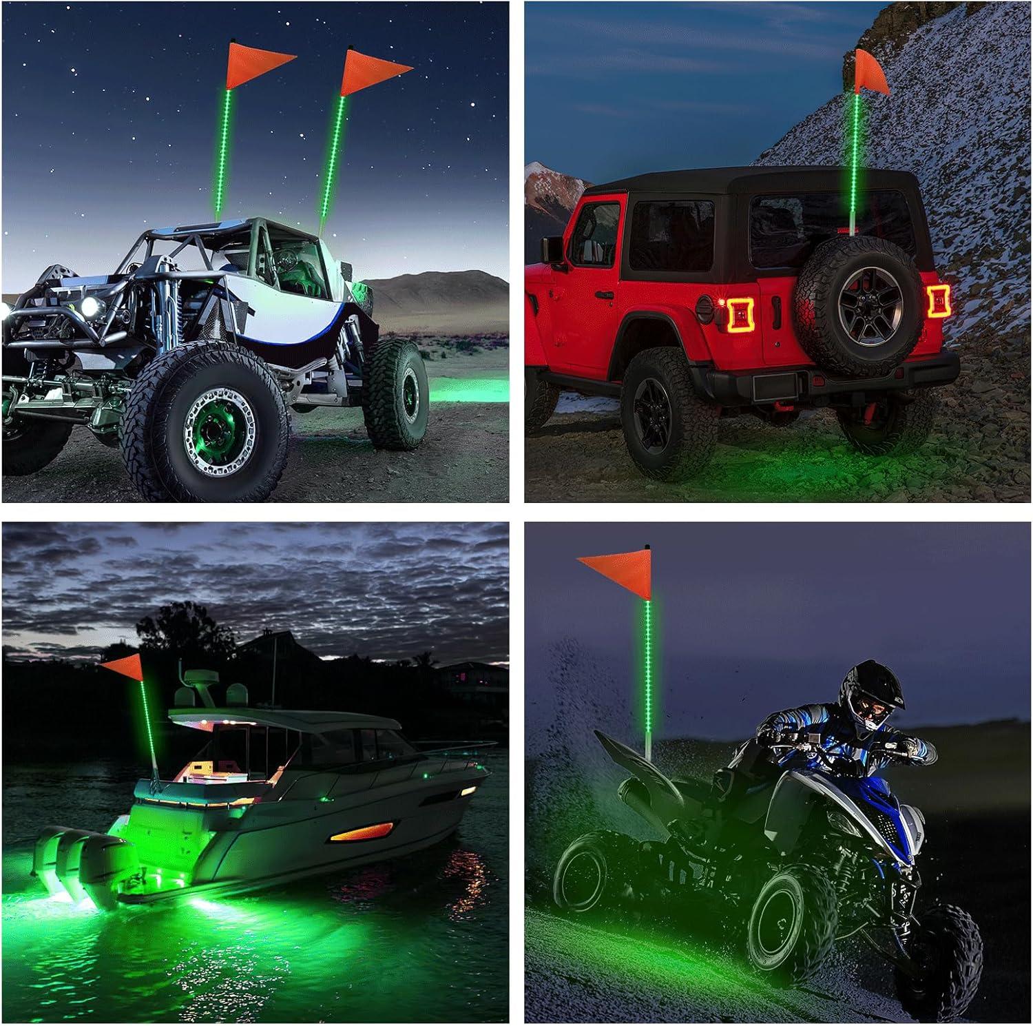 imageNilight 1PCS 4FT LED Whip Light with Aluminum Base Red Color Safety Warning Pole Lighted Antenna Whips for RZR Polaris Dune Buggy OffRoad Truck UTV ATV1PC Green