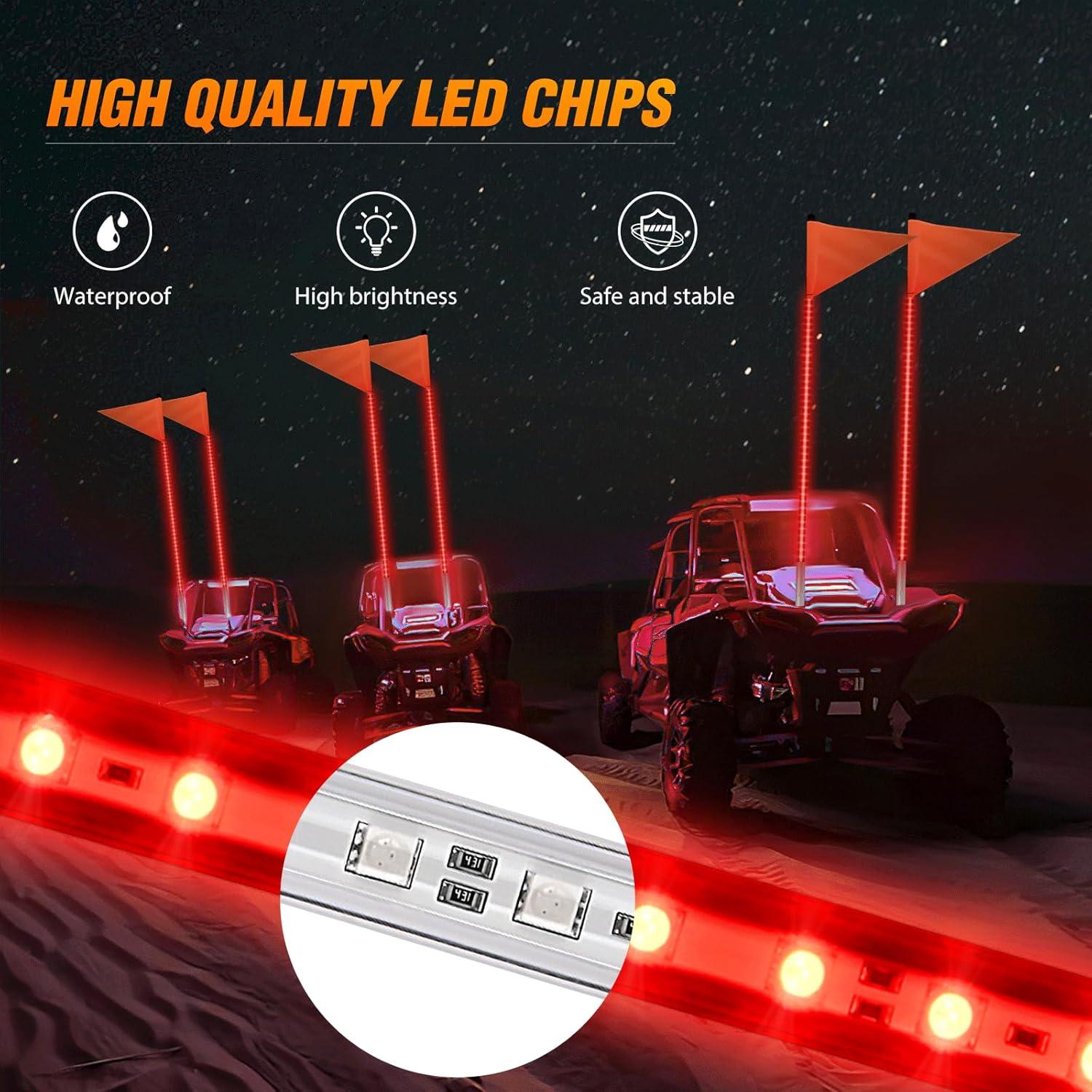 imageNilight 1PCS 4FT LED Whip Light with Aluminum Base Red Color Safety Warning Pole Lighted Antenna Whips for RZR Polaris Dune Buggy OffRoad Truck UTV ATV1PC Red