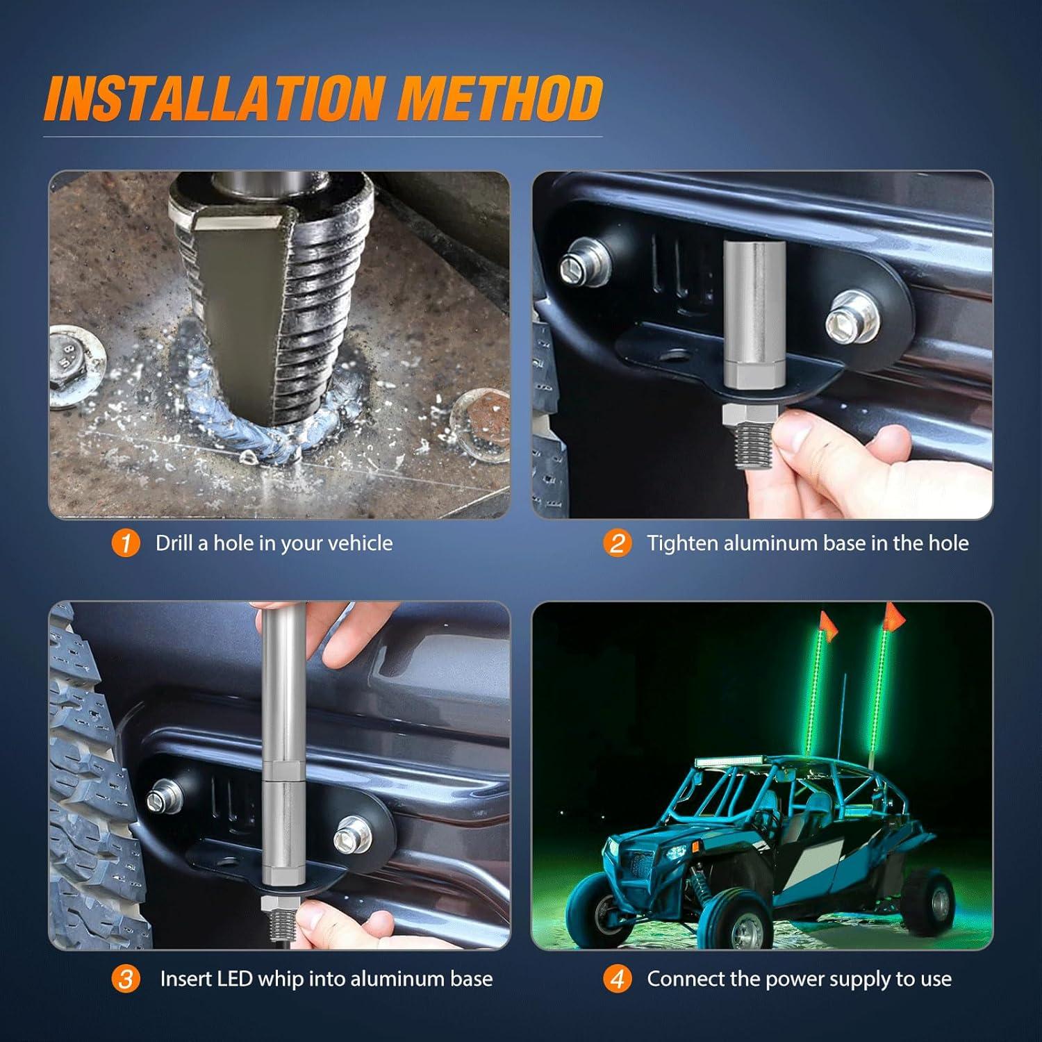 imageNilight 1PCS 4FT LED Whip Light with Aluminum Base Red Color Safety Warning Pole Lighted Antenna Whips for RZR Polaris Dune Buggy OffRoad Truck UTV ATV1PC Green