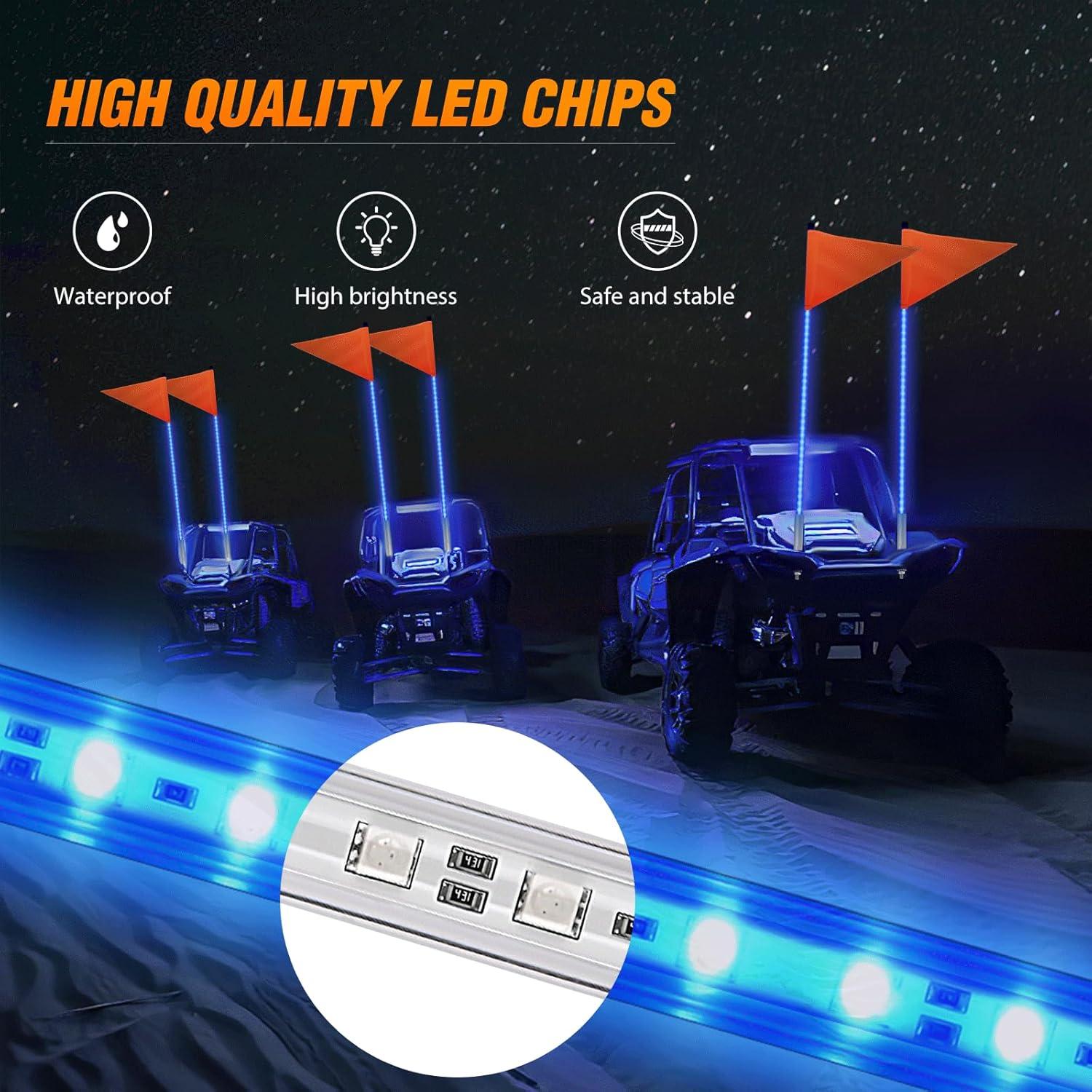 imageNilight 1PCS 4FT LED Whip Light with Aluminum Base Red Color Safety Warning Pole Lighted Antenna Whips for RZR Polaris Dune Buggy OffRoad Truck UTV ATV1PC Blue