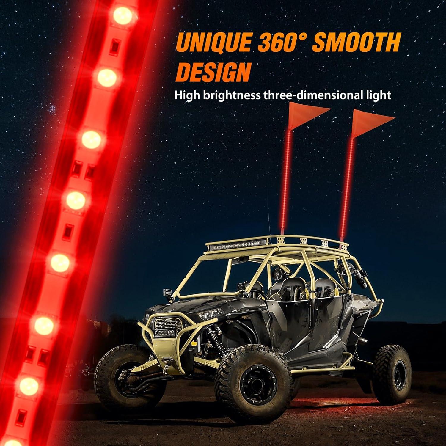 imageNilight 1PCS 4FT LED Whip Light with Aluminum Base Red Color Safety Warning Pole Lighted Antenna Whips for RZR Polaris Dune Buggy OffRoad Truck UTV ATV1PC Red