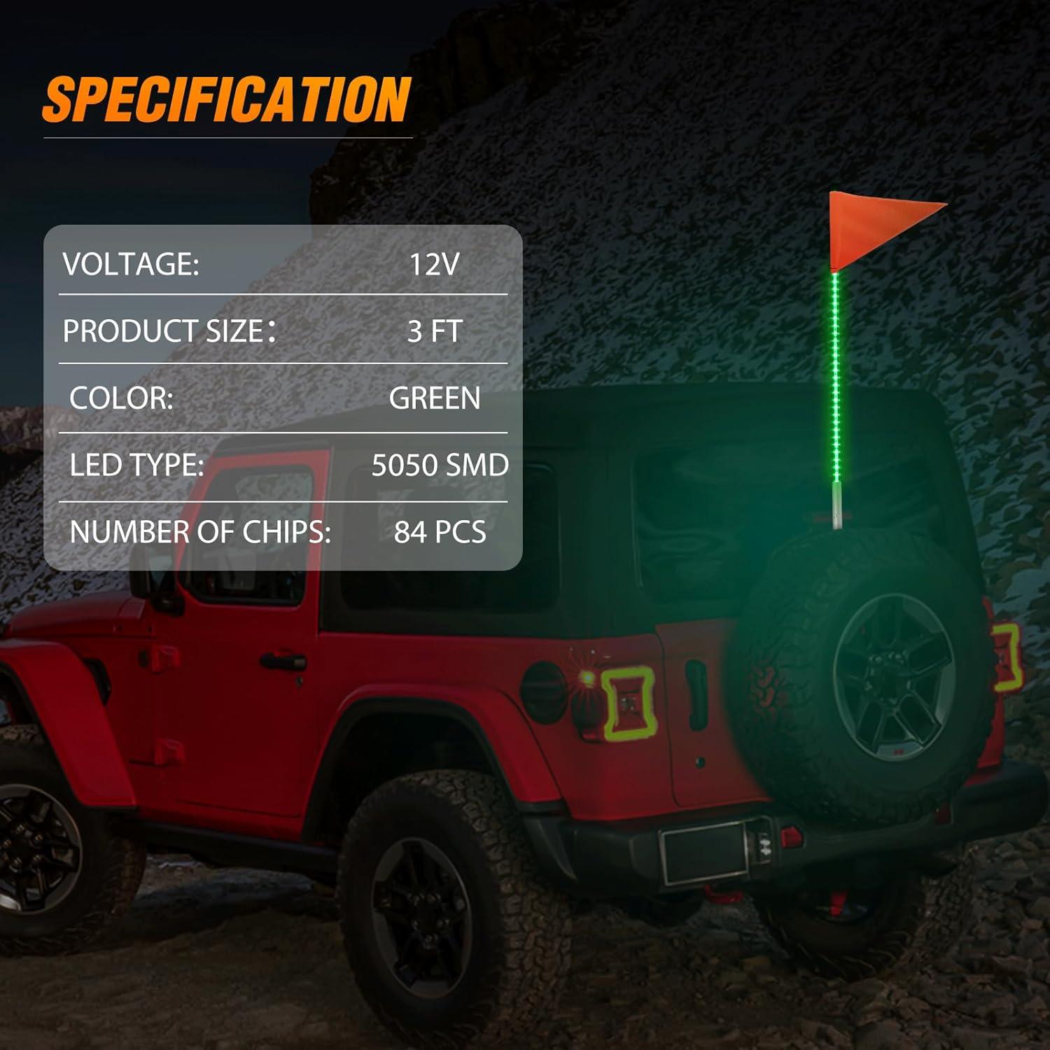 imageNilight 1PCS 4FT LED Whip Light with Aluminum Base Red Color Safety Warning Pole Lighted Antenna Whips for RZR Polaris Dune Buggy OffRoad Truck UTV ATV1PC Green