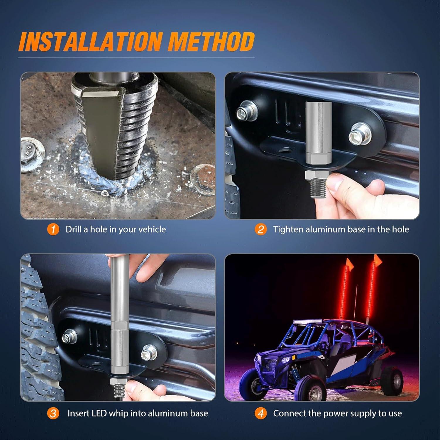 imageNilight 1PCS 4FT LED Whip Light with Aluminum Base Red Color Safety Warning Pole Lighted Antenna Whips for RZR Polaris Dune Buggy OffRoad Truck UTV ATV1PC Red