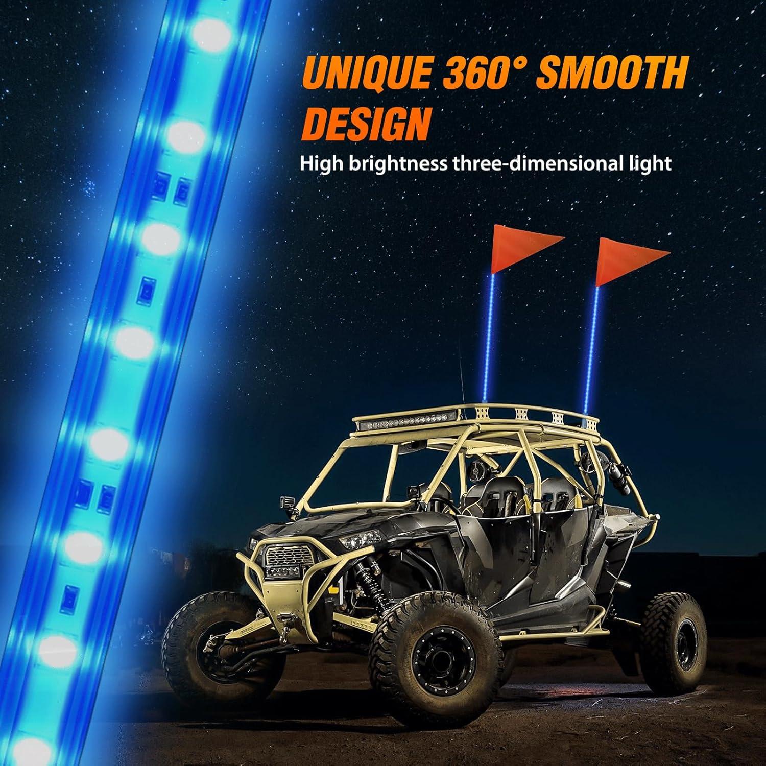 imageNilight 1PCS 4FT LED Whip Light with Aluminum Base Red Color Safety Warning Pole Lighted Antenna Whips for RZR Polaris Dune Buggy OffRoad Truck UTV ATV1PC Blue