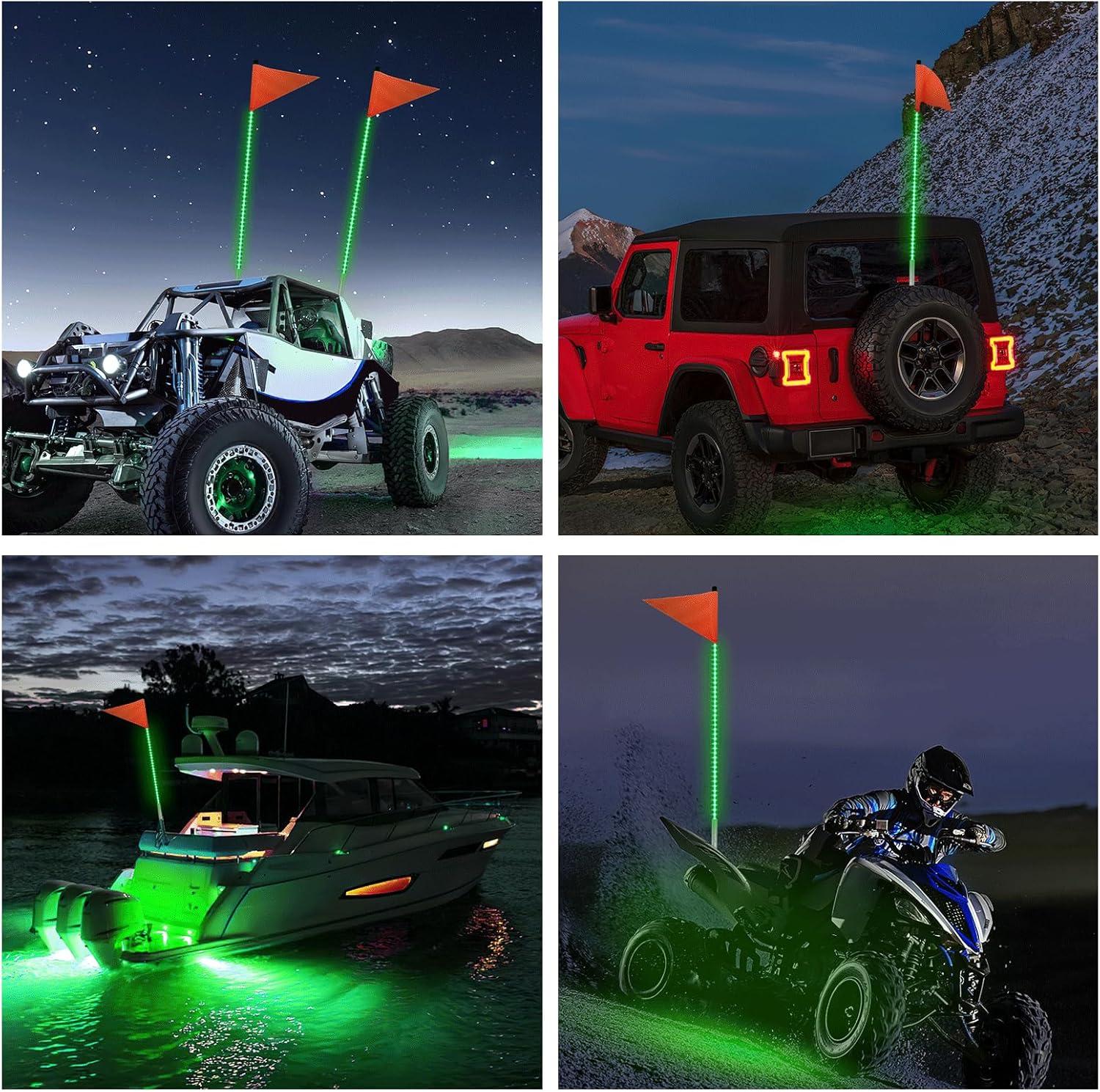 imageNilight 1PCS 4FT LED Whip Light with Aluminum Base Red Color Safety Warning Pole Lighted Antenna Whips for RZR Polaris Dune Buggy OffRoad Truck UTV ATV1PC Green