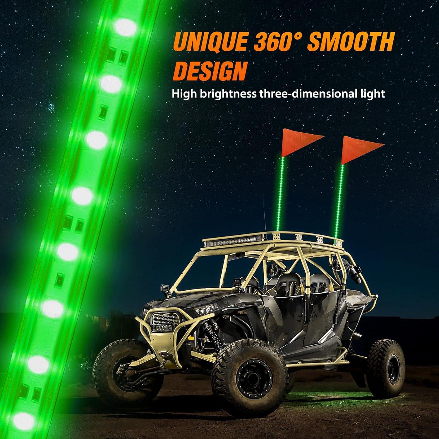 imageNilight 1PCS 4FT LED Whip Light with Aluminum Base Red Color Safety Warning Pole Lighted Antenna Whips for RZR Polaris Dune Buggy OffRoad Truck UTV ATV1PC Green