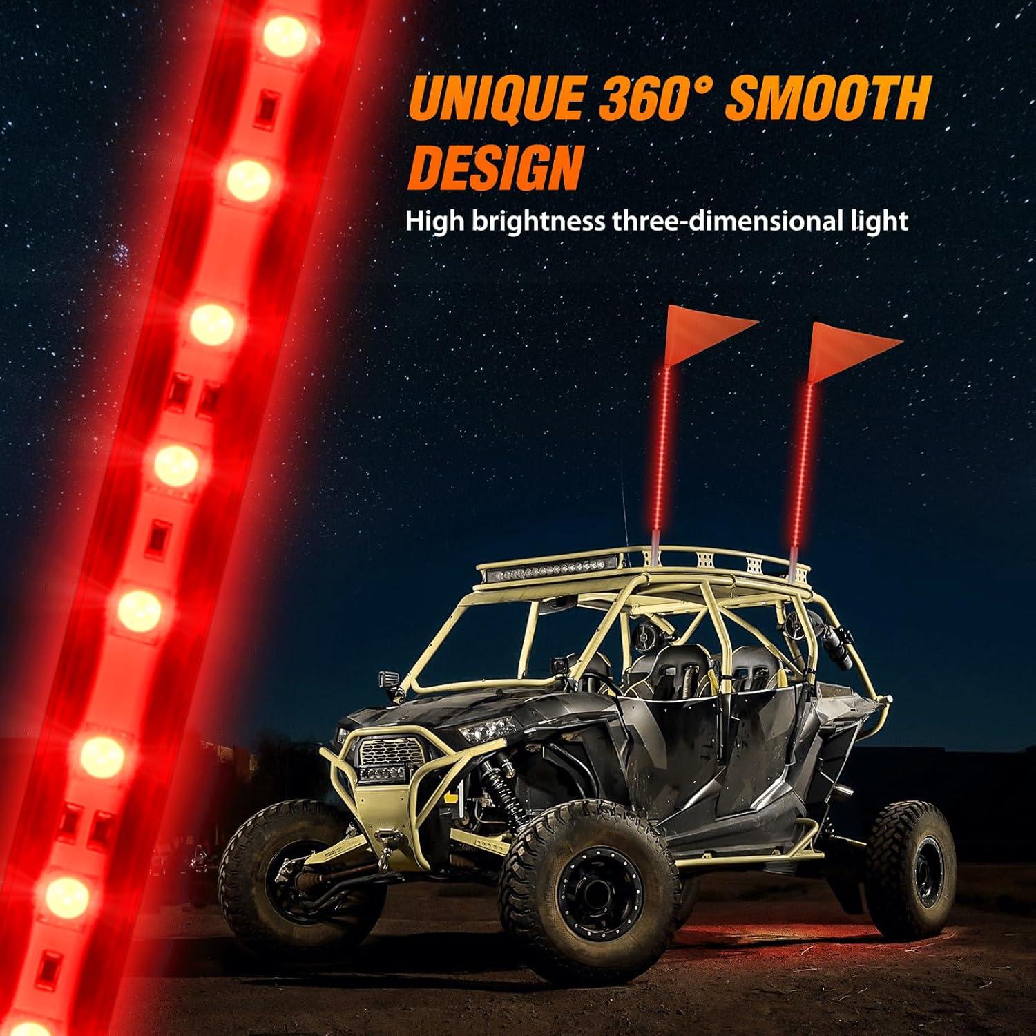 imageNilight 1PCS 4FT LED Whip Light with Aluminum Base Red Color Safety Warning Pole Lighted Antenna Whips for RZR Polaris Dune Buggy OffRoad Truck UTV ATV1PC Red