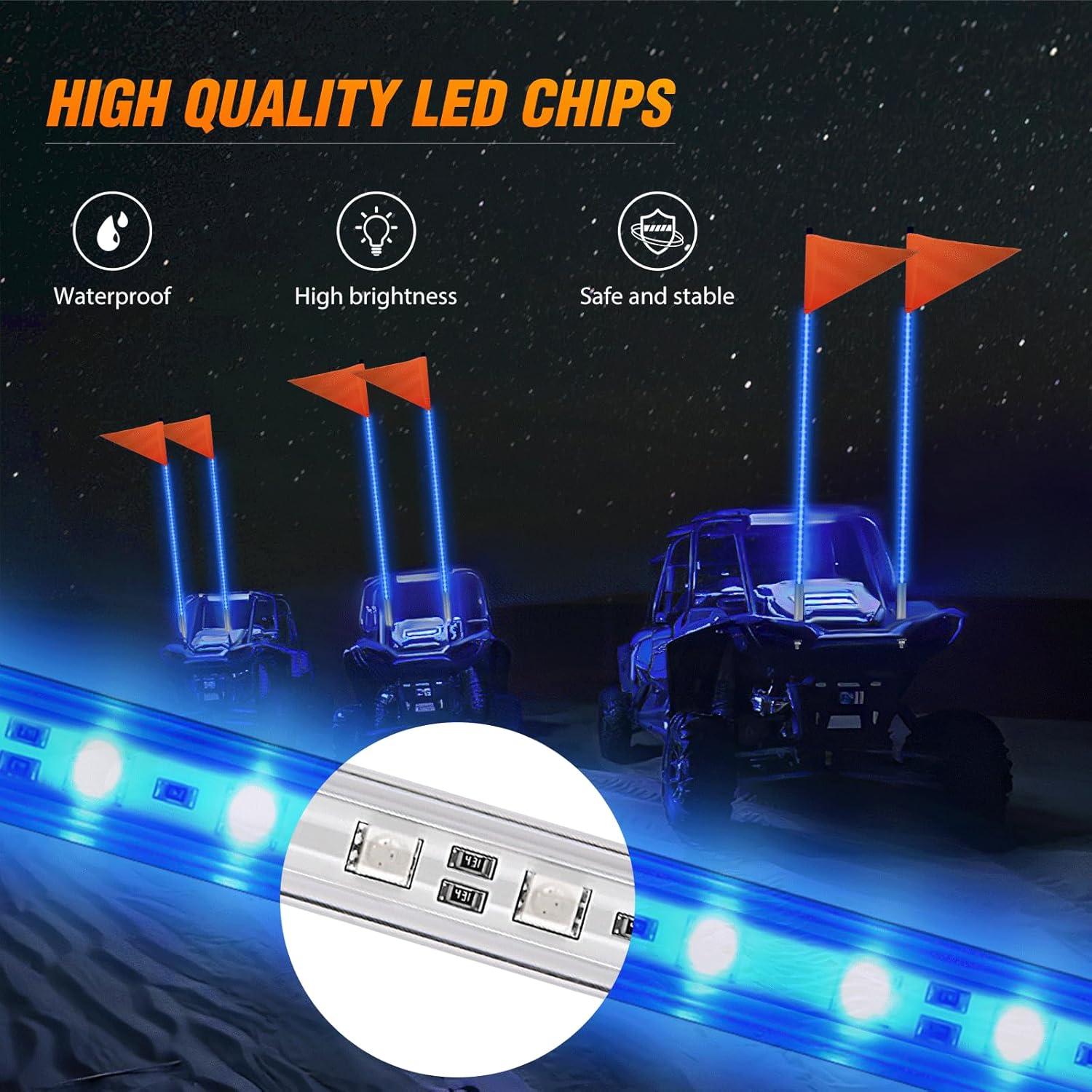 imageNilight 1PCS 4FT LED Whip Light with Aluminum Base Red Color Safety Warning Pole Lighted Antenna Whips for RZR Polaris Dune Buggy OffRoad Truck UTV ATV1PC Blue