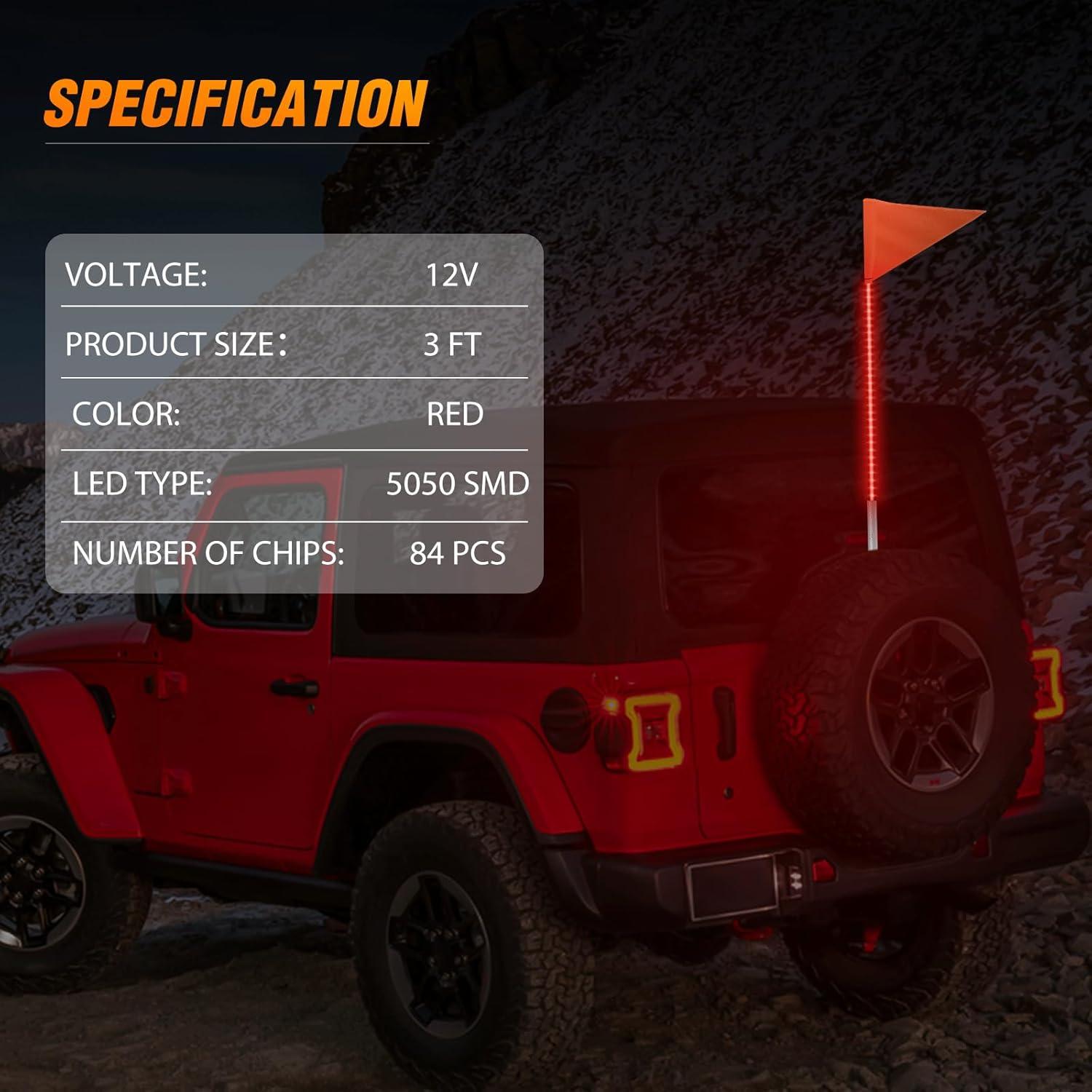 imageNilight 1PCS 4FT LED Whip Light with Aluminum Base Red Color Safety Warning Pole Lighted Antenna Whips for RZR Polaris Dune Buggy OffRoad Truck UTV ATV1PC Red