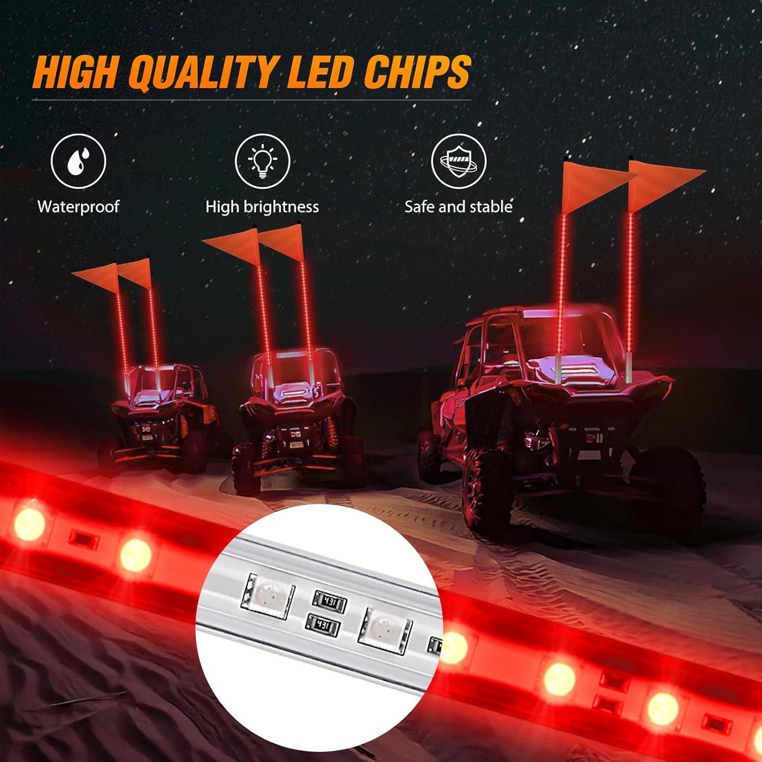 imageNilight 1PCS 4FT LED Whip Light with Aluminum Base Red Color Safety Warning Pole Lighted Antenna Whips for RZR Polaris Dune Buggy OffRoad Truck UTV ATV1PC Red