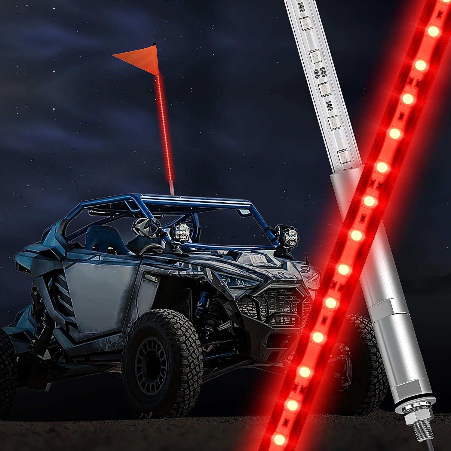 imageNilight 1PCS 4FT LED Whip Light with Aluminum Base Red Color Safety Warning Pole Lighted Antenna Whips for RZR Polaris Dune Buggy OffRoad Truck UTV ATV1PC Red