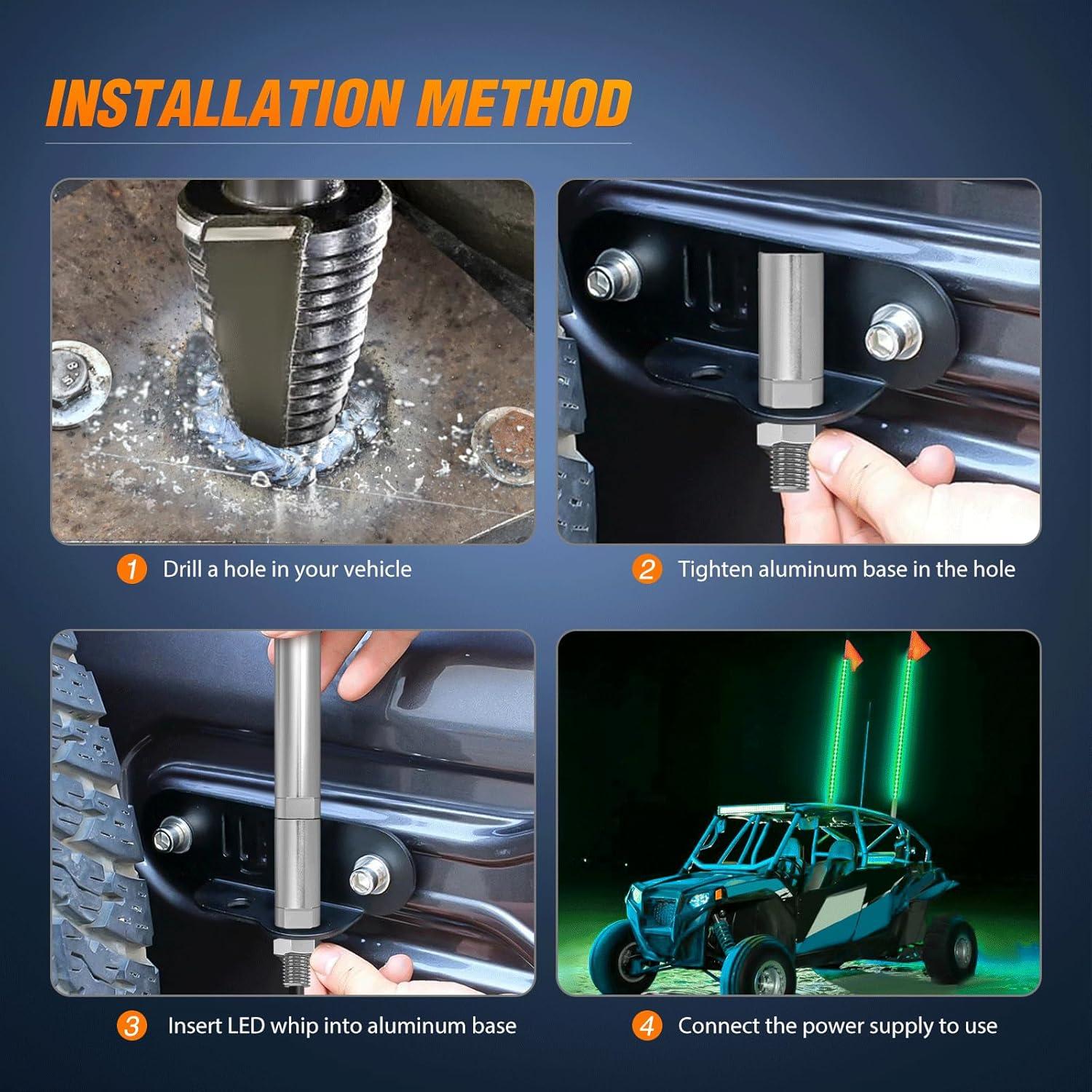 imageNilight 1PCS 4FT LED Whip Light with Aluminum Base Red Color Safety Warning Pole Lighted Antenna Whips for RZR Polaris Dune Buggy OffRoad Truck UTV ATV1PC Green